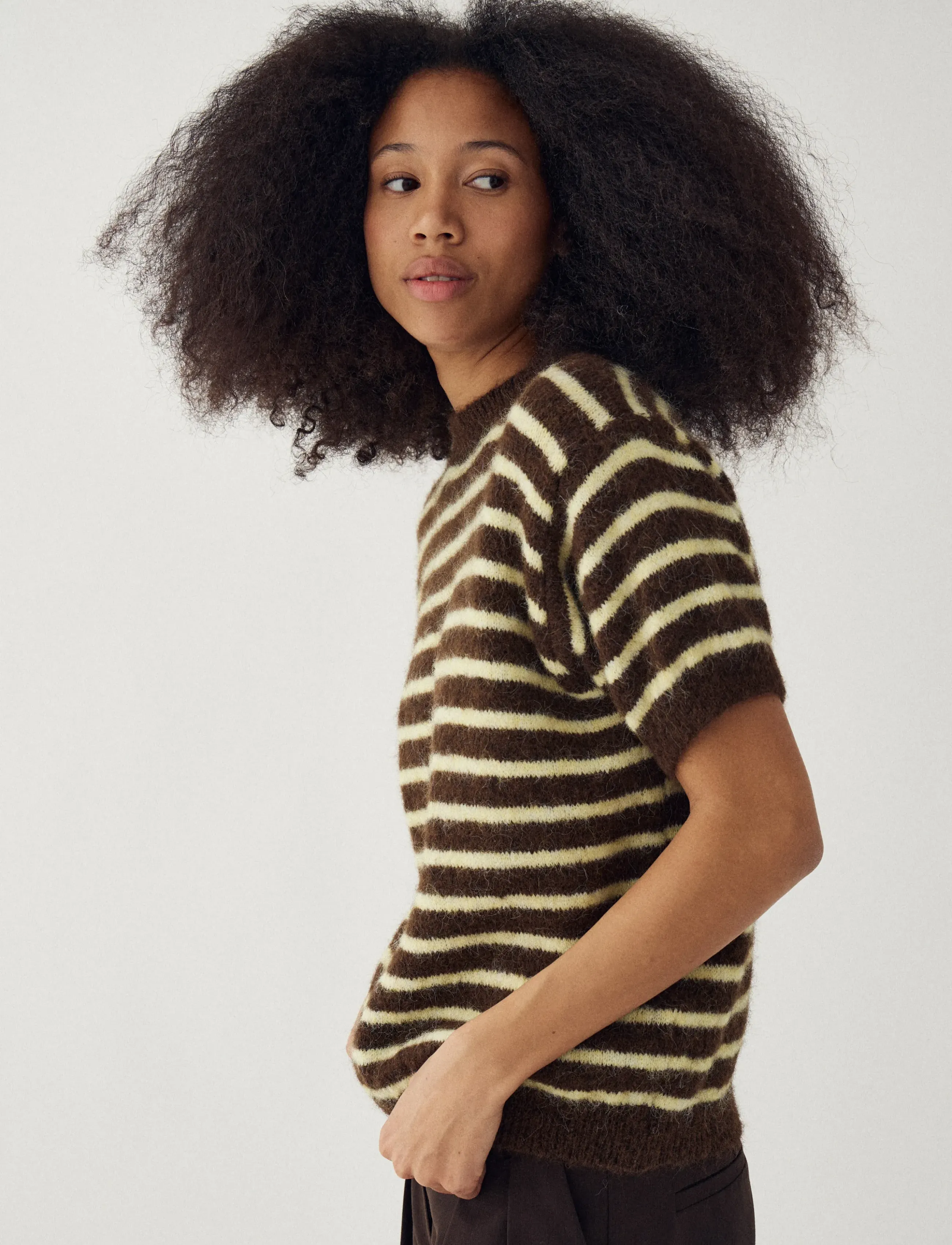Noella - N-Monikah SS Knit - sviitrid - brown yellow stripe - 3