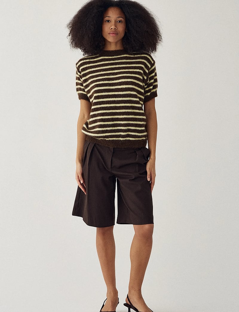 Noella - N-Monikah SS Knit - striktrøjer - brown yellow stripe - 0