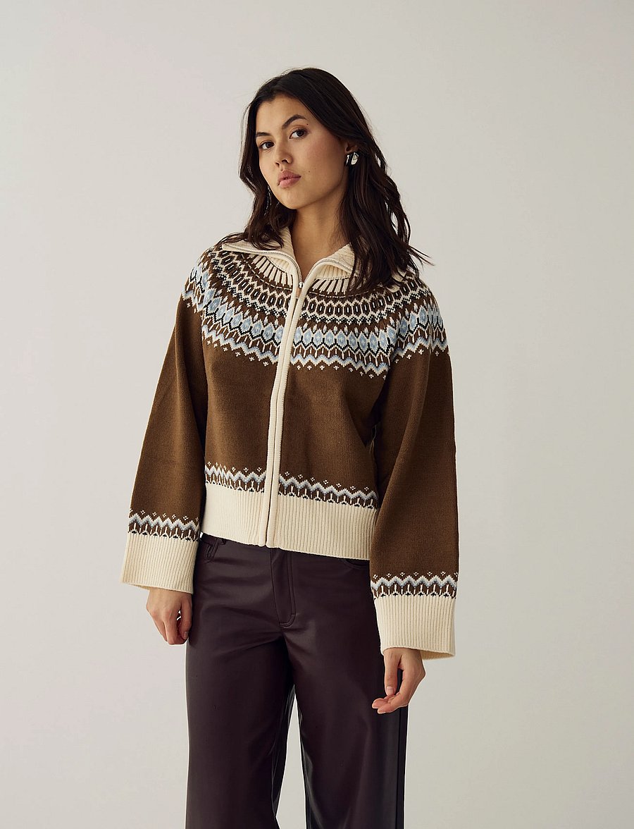 Noella - N-Marcenia Knit Cardigan - polotröjor - brown mix - 0
