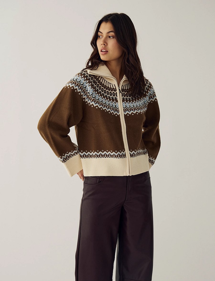 Noella - N-Marcenia Knit Cardigan - polotröjor - brown mix - 5