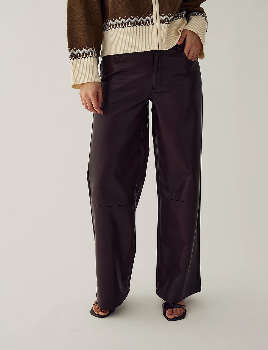 Noella - N-Melo MW Pants - leather trousers - cedar brown - 0