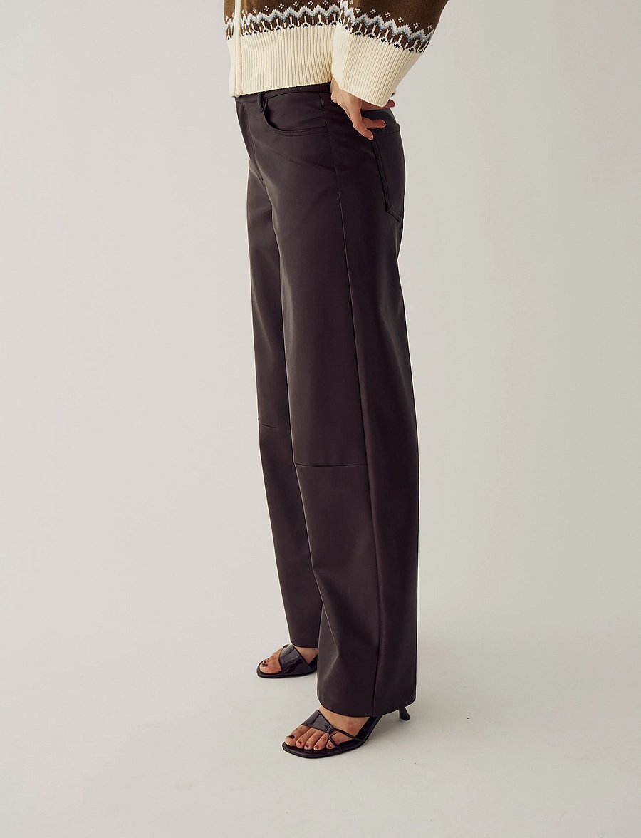 Noella - N-Melo MW Pants - leather trousers - cedar brown - 4