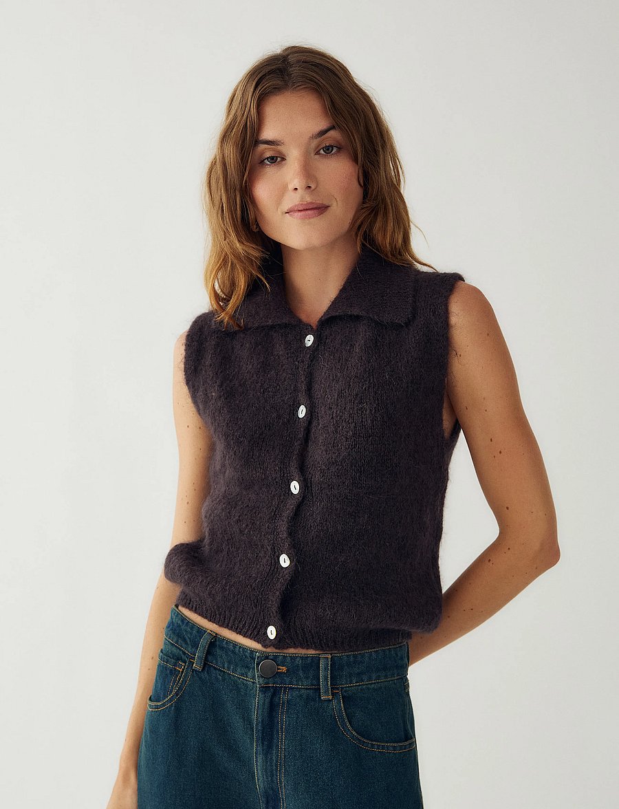 Noella - N-Makana Knit Vest - stickade västar - chocolate brown - 0