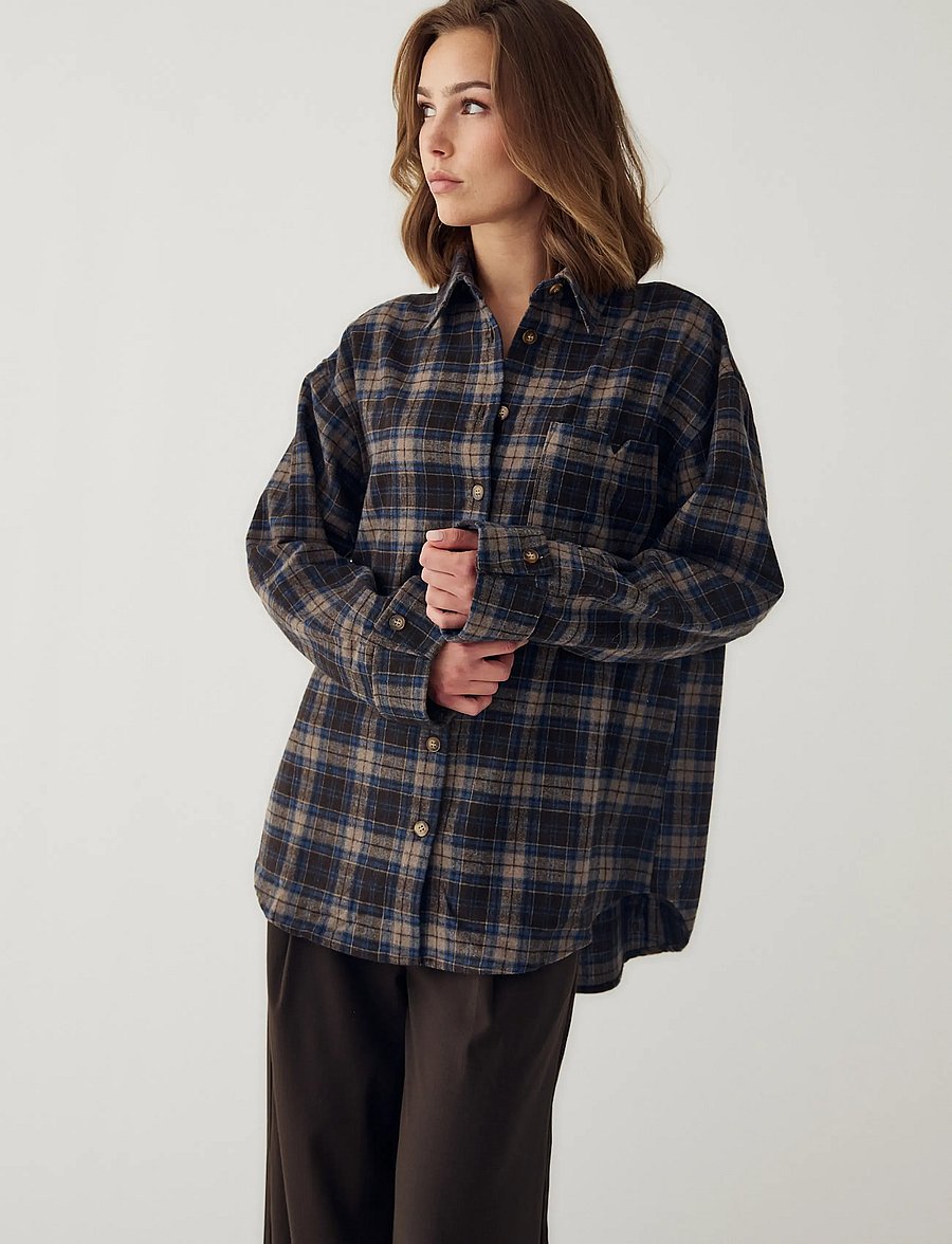 Noella - N-Marlon Shirt - langærmede skjorter - brown blue check - 0