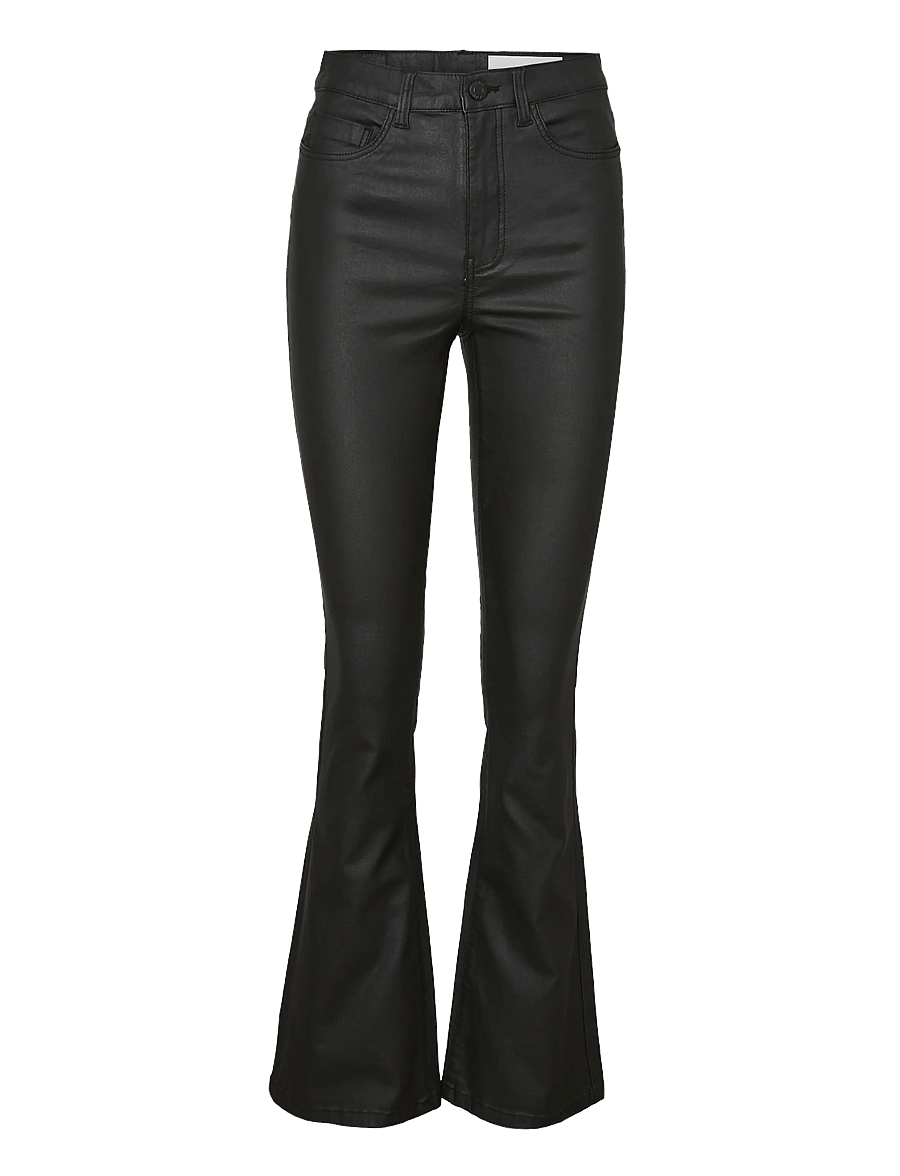 NOISY MAY - NMSALLIE HW FLARE COATED PANTS NOOS - schlaghosen - black - 1