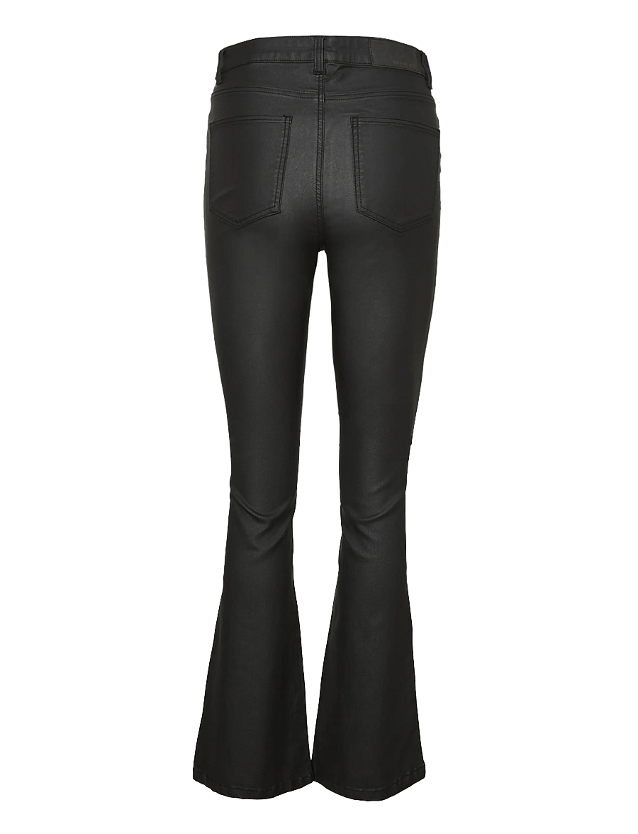 NOISY MAY - NMSALLIE HW FLARE COATED PANTS NOOS - schlaghosen - black - 2