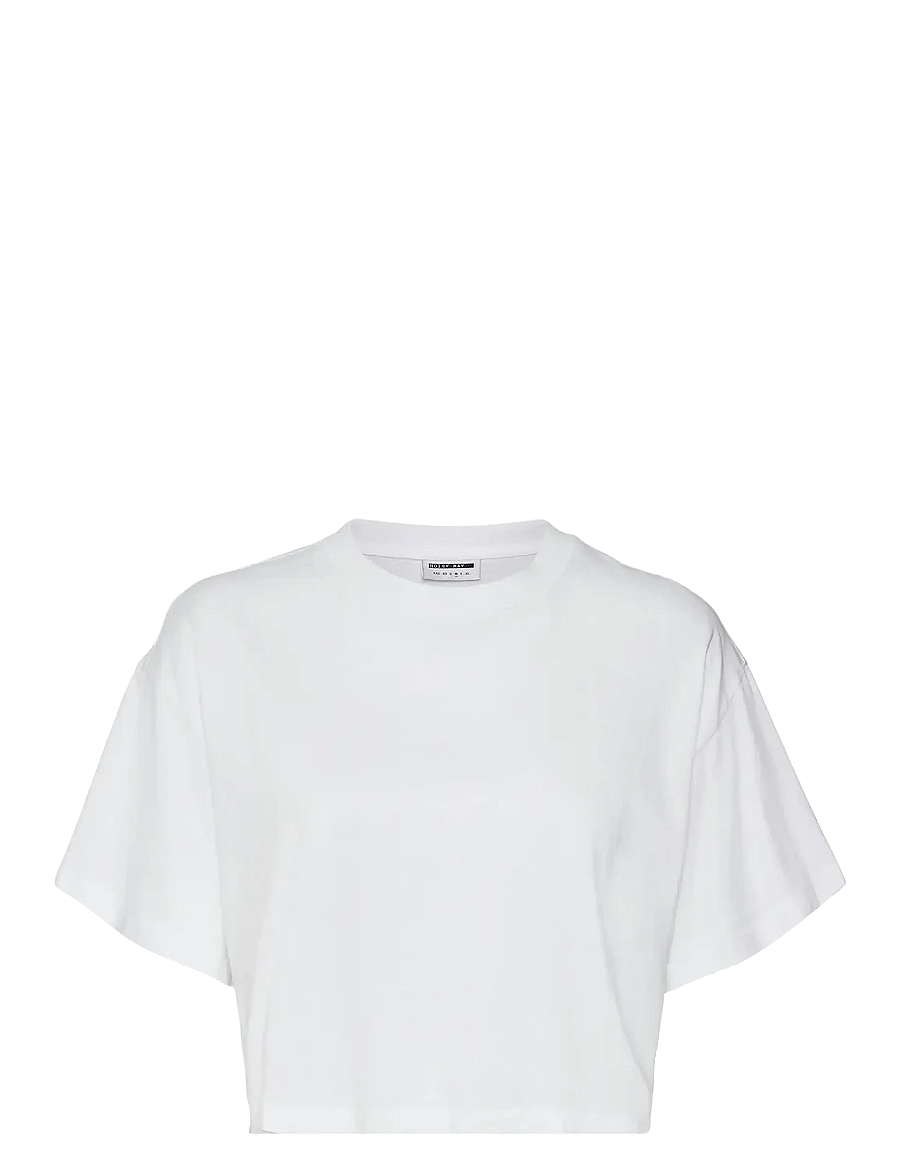 NOISY MAY - NMALENA S/S O-NECK SEMICROP TOP NOOS - crop tops - bright white - 1