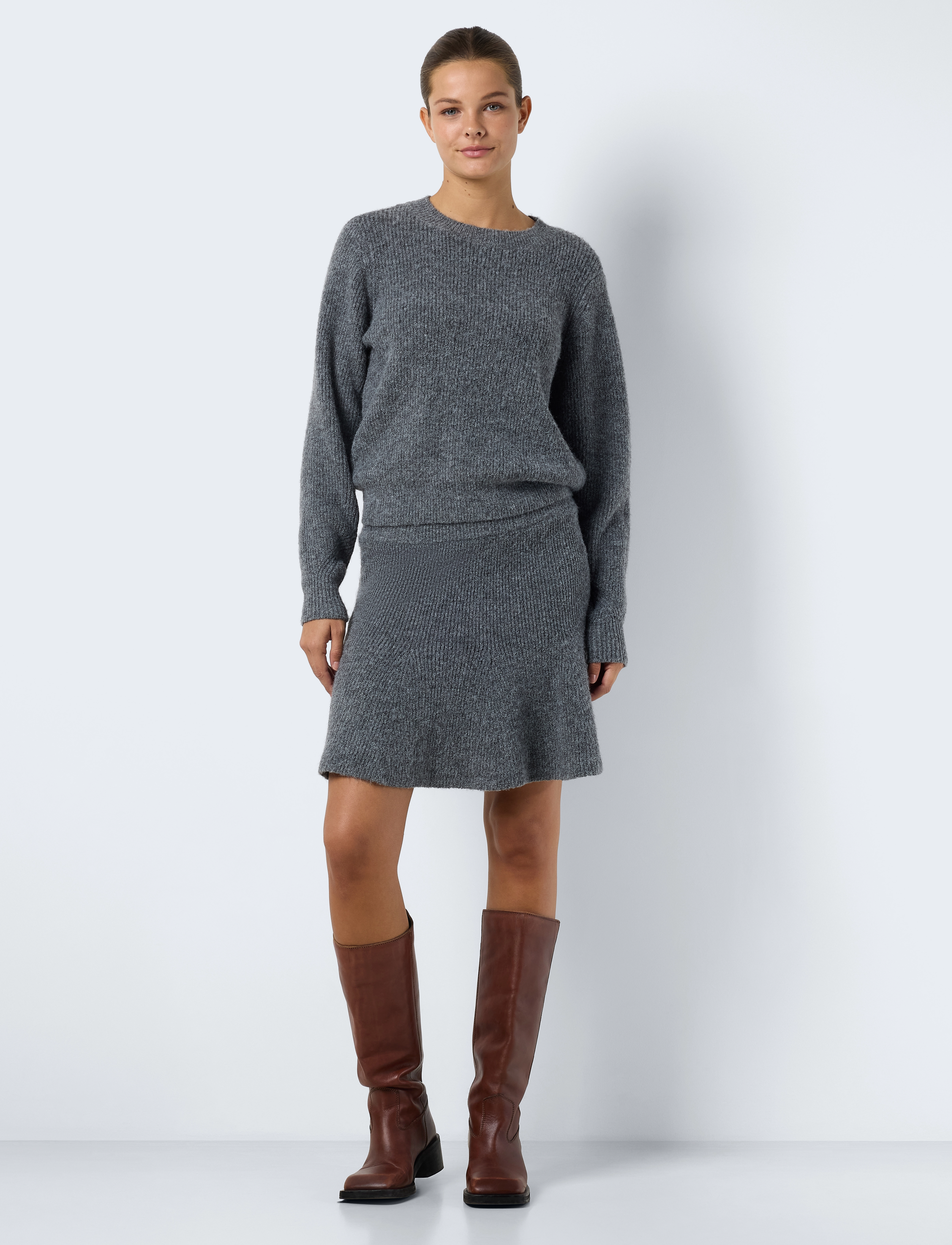 NOISY MAY - NMNOLA KNIT HW SKIRT FWD - strikkede nederdele - medium grey melange - 2