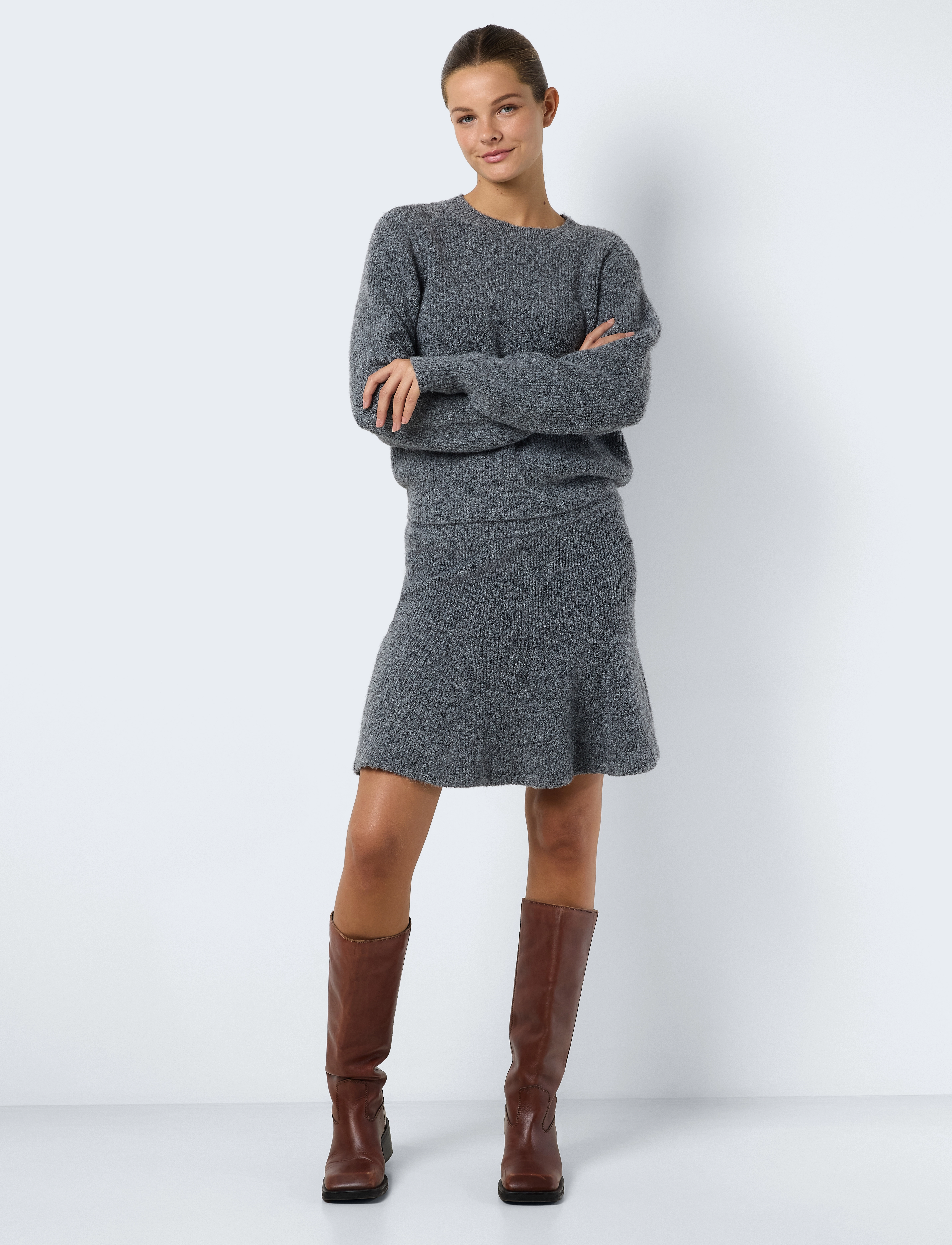 NOISY MAY - NMNOLA KNIT HW SKIRT FWD - strikkede nederdele - medium grey melange - 3