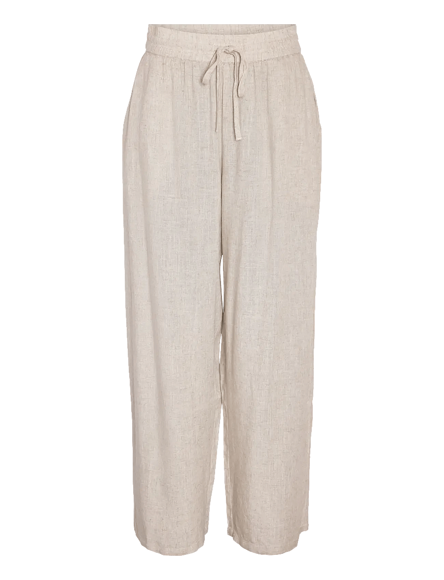 NOISY MAY - NMLEILANI NW LOOSE PANTS WVN NOOS - linnebyxor - natural - 1