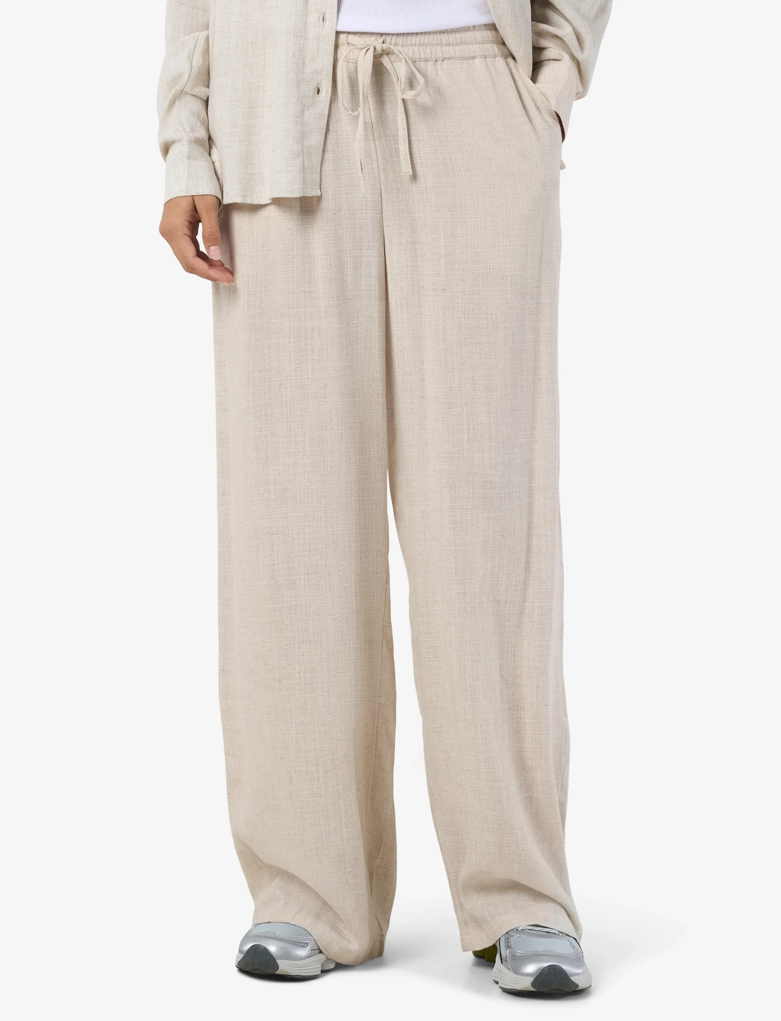 NOISY MAY Nmleilani Nw Loose Pants Wvn Noos, M, Trousers, Beige - Linen Frauen
