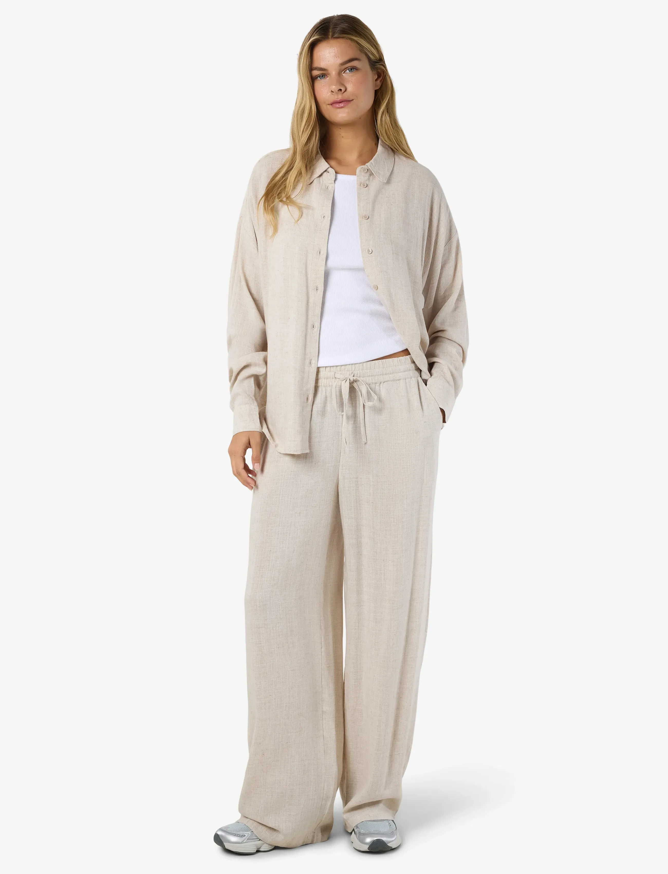 NOISY MAY - NMLEILANI NW LOOSE PANTS WVN NOOS - hørbukser - natural - 5