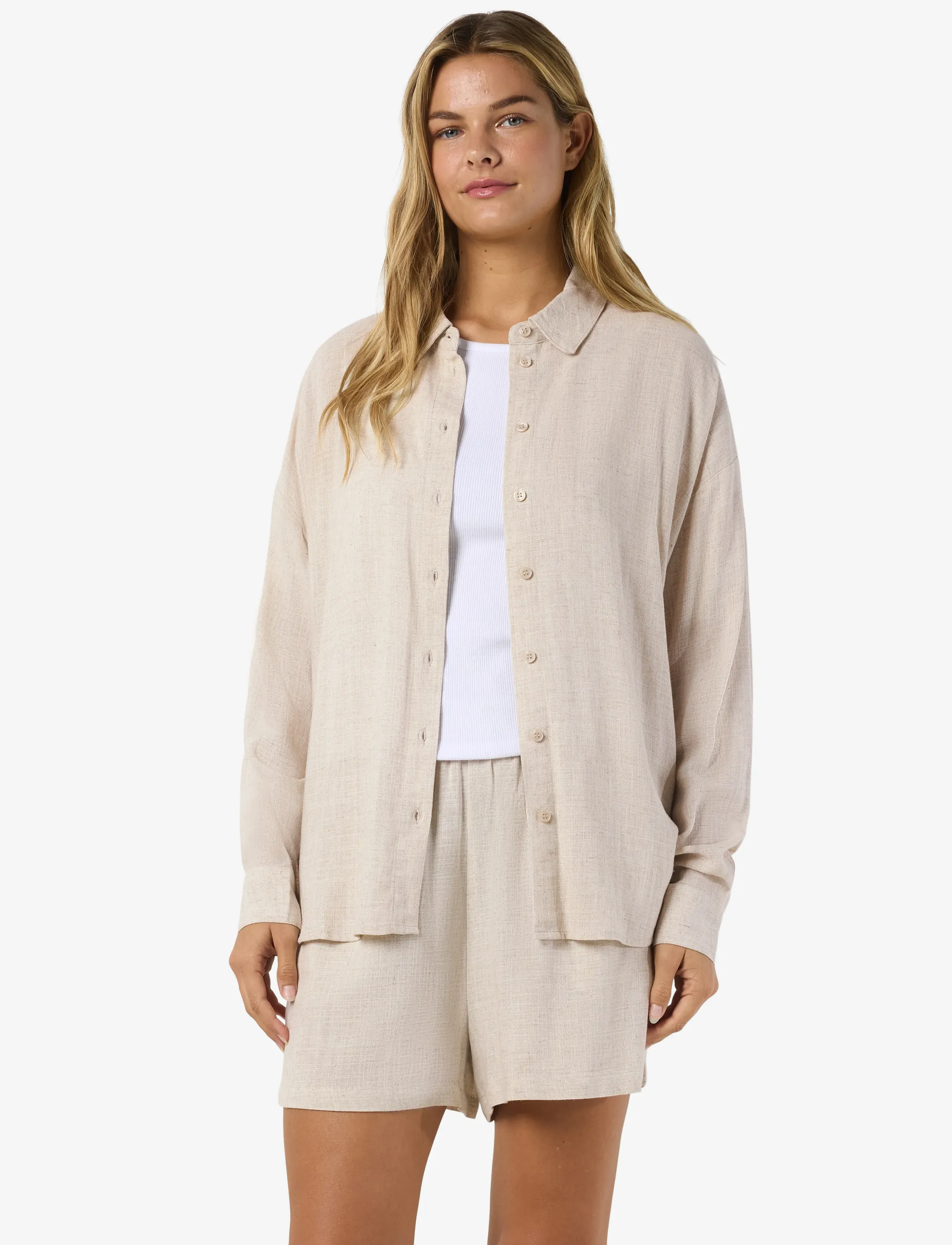 NOISY MAY Nmleilani L/S Loose Shirt Wvn Noos, S, Shirts, Beige - Long-sleeved, Frauen