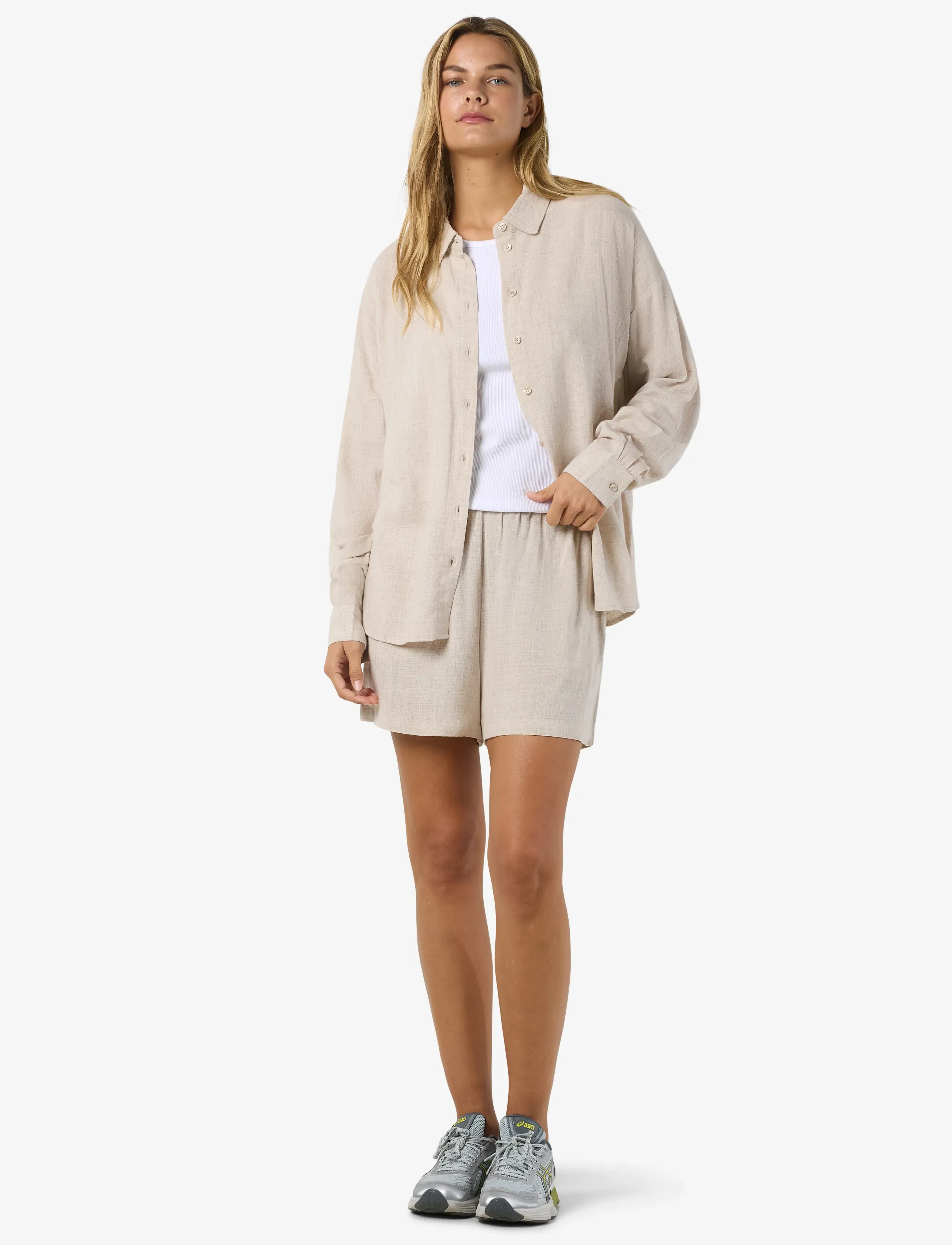 NOISY MAY - NMLEILANI L/S LOOSE SHIRT WVN NOOS - langermede skjorter - natural - 2