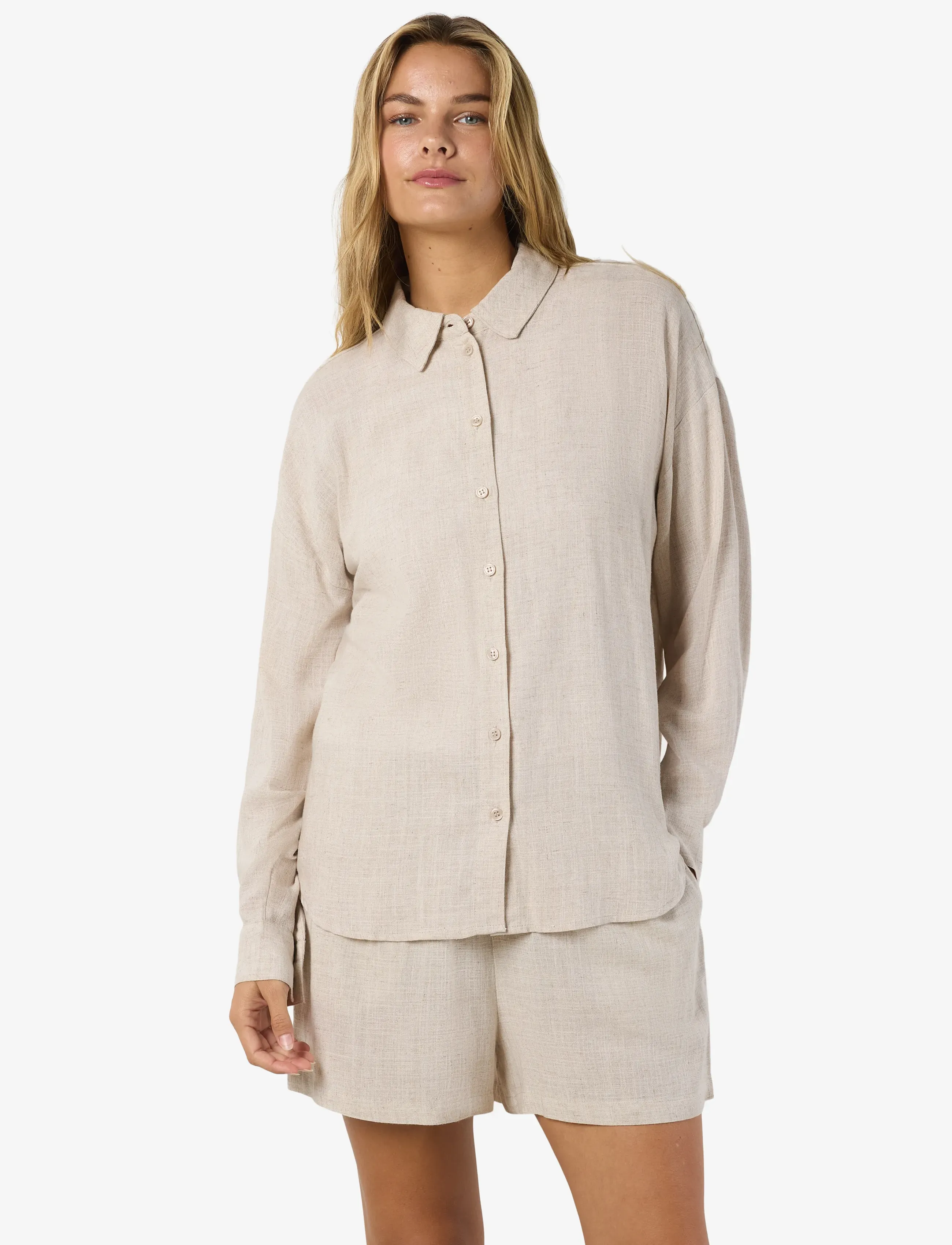 NOISY MAY - NMLEILANI L/S LOOSE SHIRT WVN NOOS - langermede skjorter - natural - 5