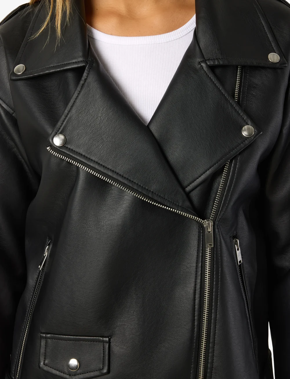 NOISY MAY - NMPAULINA OVERSIZE BIKER JACKET NOOS - læderjakker - black - 5