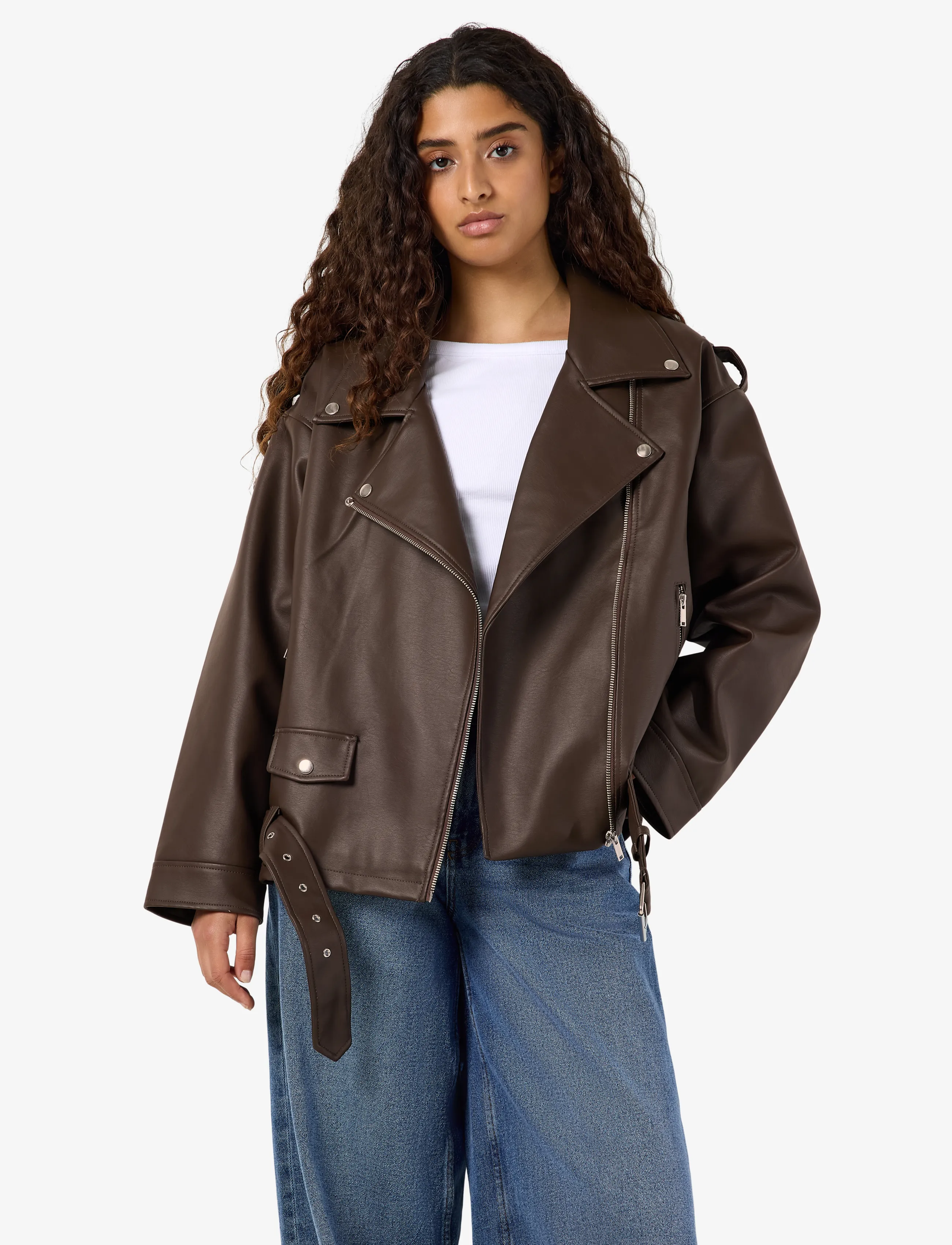 NOISY MAY Nmpaulina Oversize Biker Jacket Noos, S, Jackets, Braun - Leather, Frauen