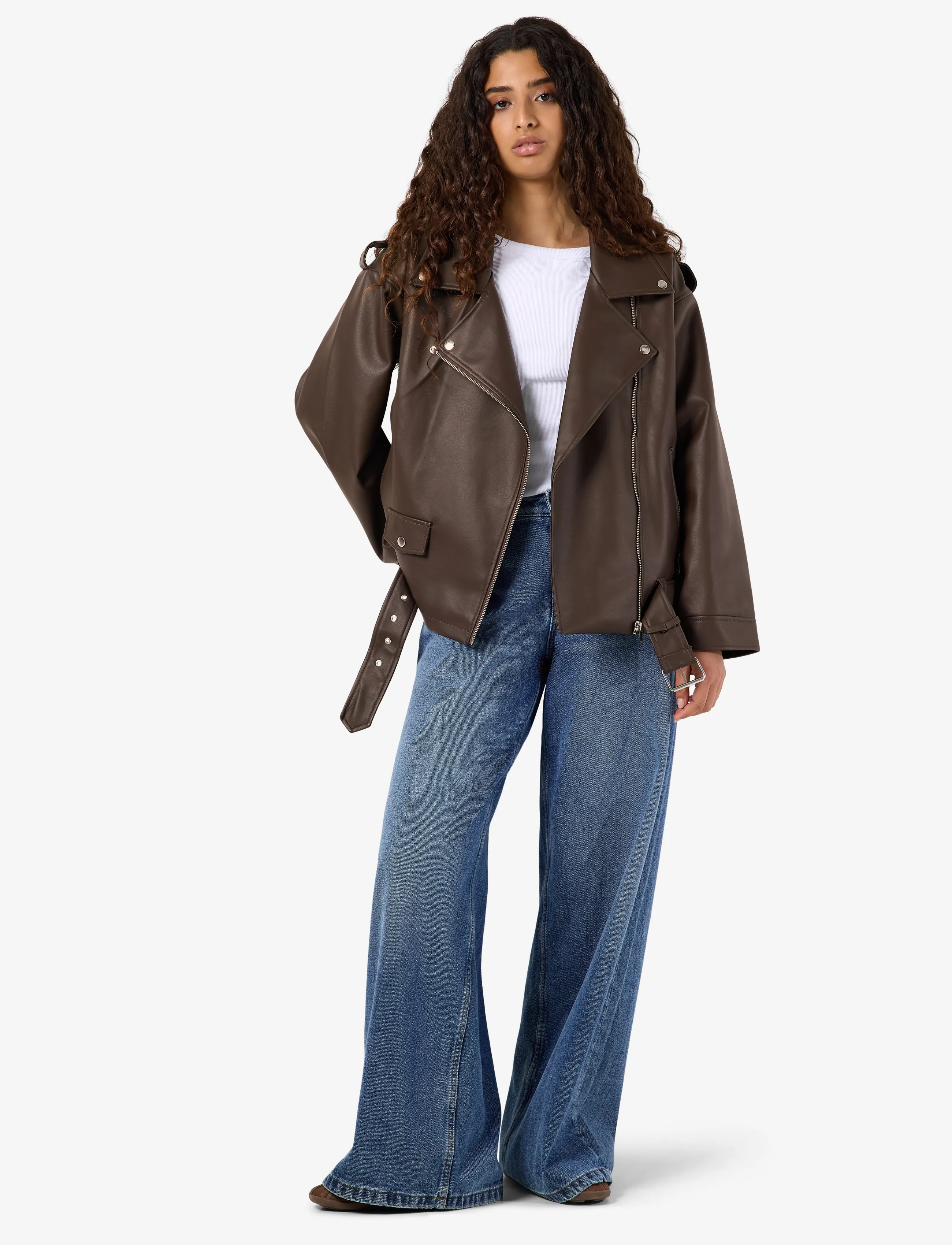 NOISY MAY - NMPAULINA OVERSIZE BIKER JACKET NOOS - vårjackor - demitasse - 3