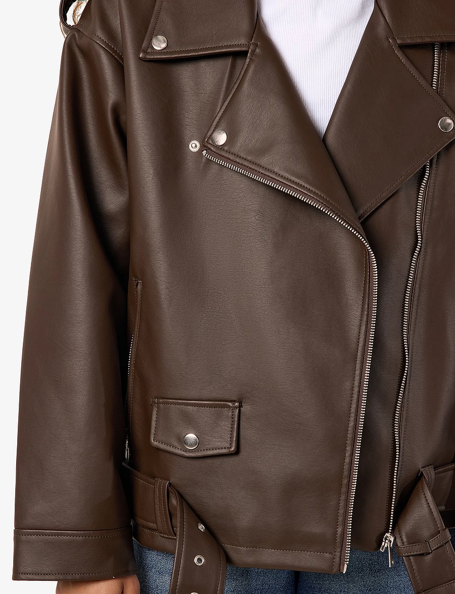 NOISY MAY - NMPAULINA OVERSIZE BIKER JACKET NOOS - læderjakker - demitasse - 5