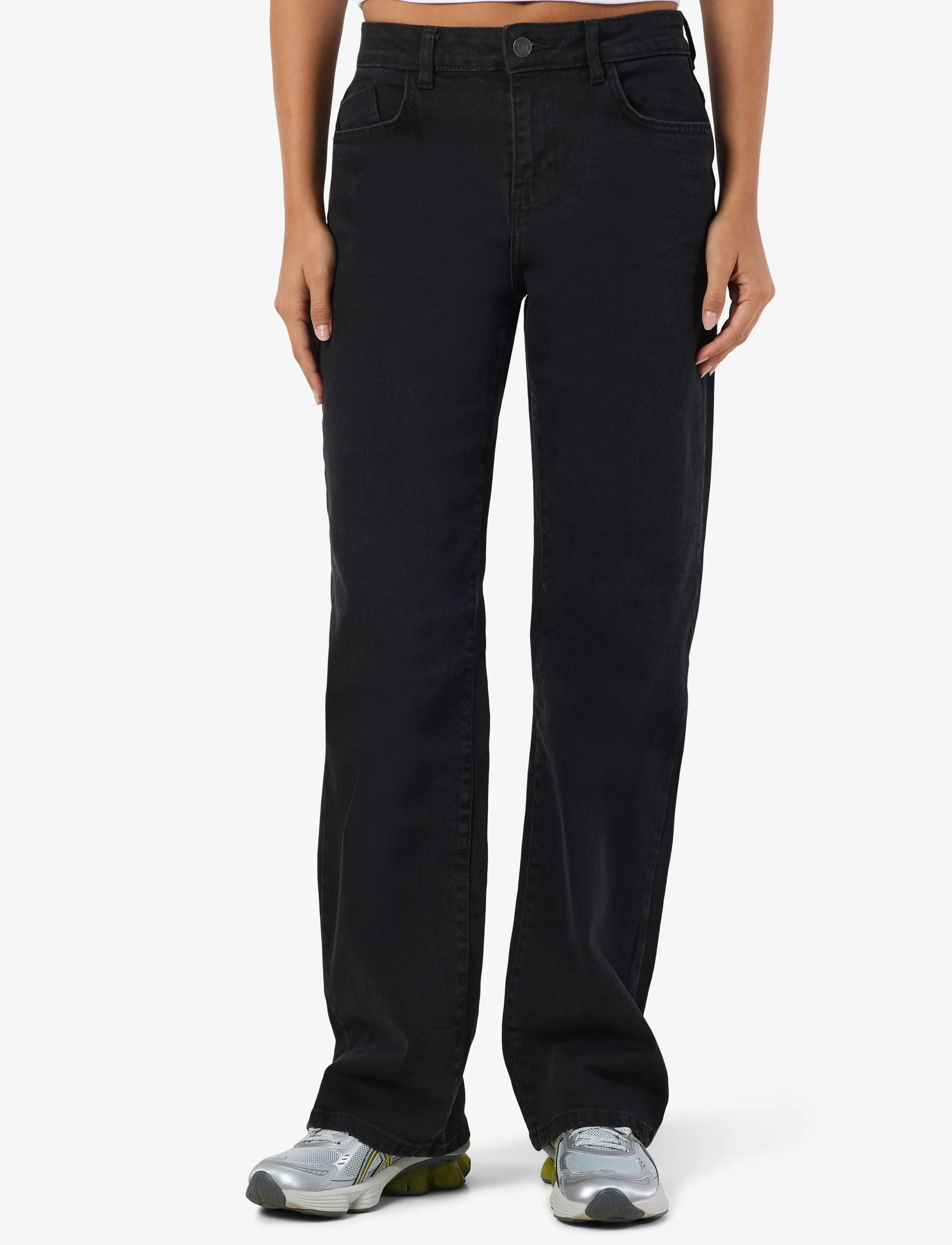 NOISY MAY Nmyolanda Mw Wide Str Black Noos, 26 x 30, Jeans, Schwarz - Wide, Frauen