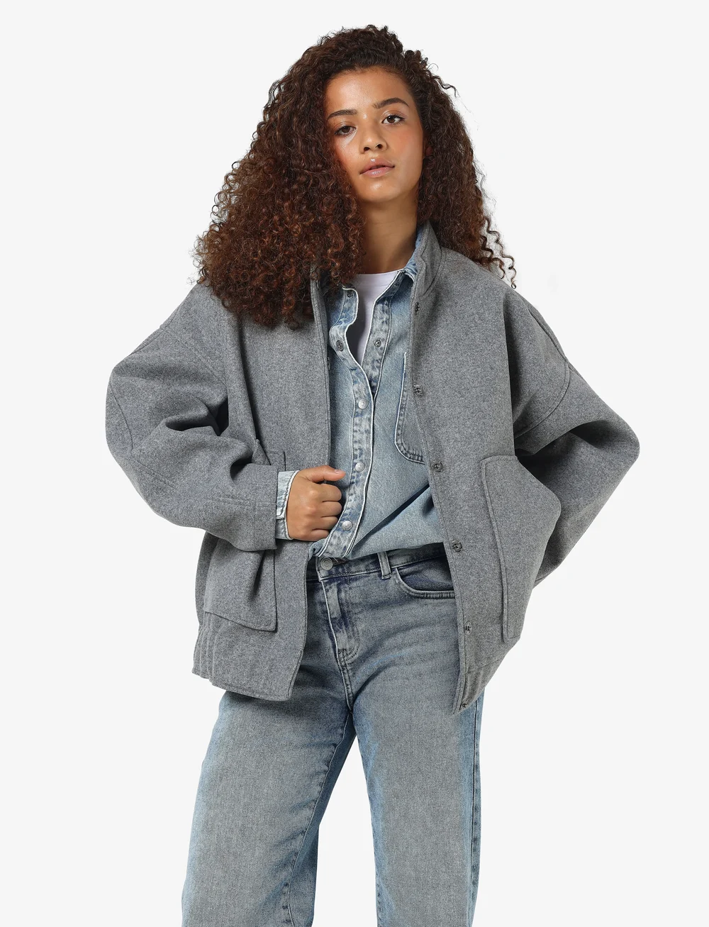 NOISY MAY - NMHALSTON L/S BOMBER JACKET WVN NOOS - bomberjacken - light grey melange - 4