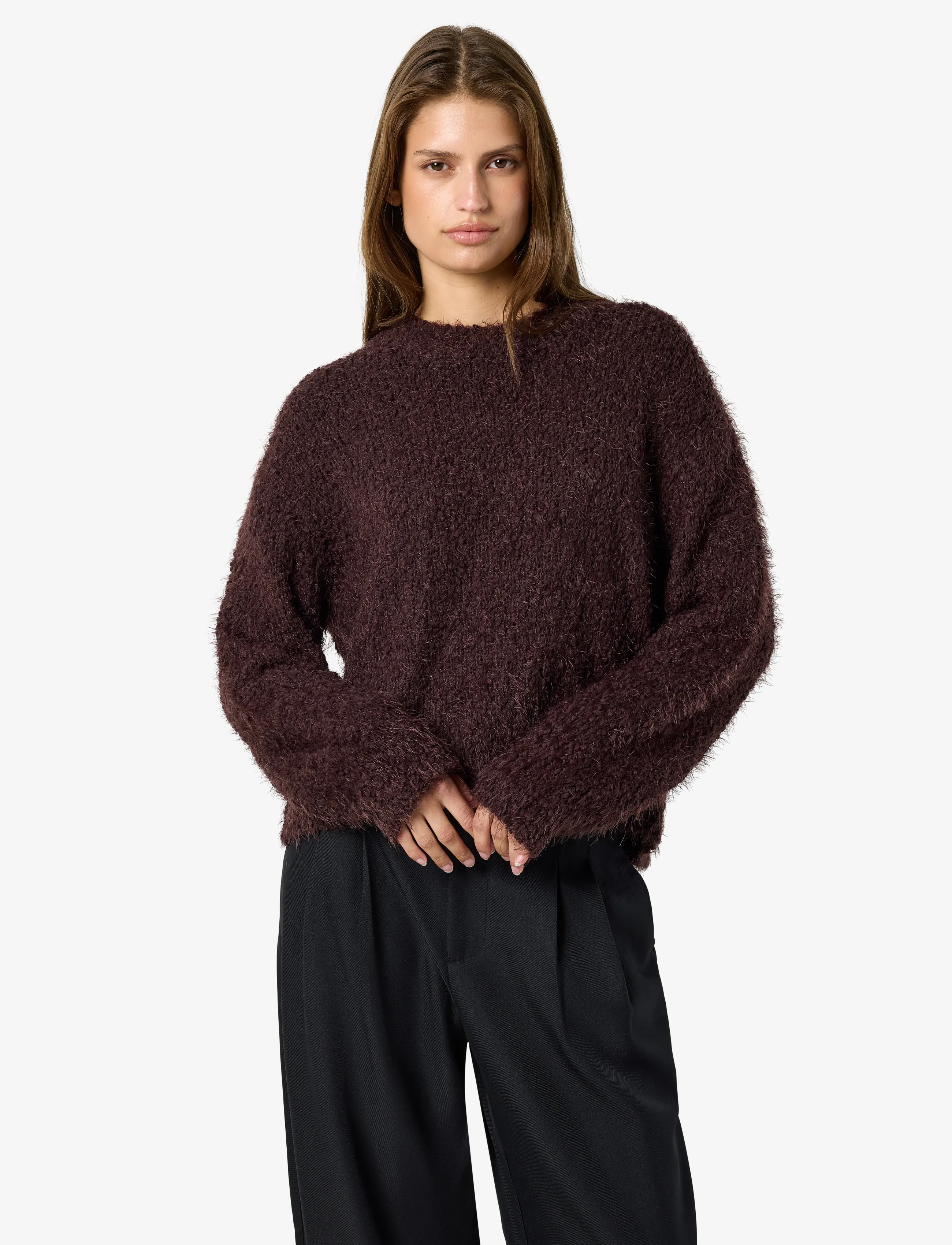 NOISY MAY NMSASSY L/S O-NECK KNIT NOOS - Sünnipäev - CHOCOLATE PLUM / brown