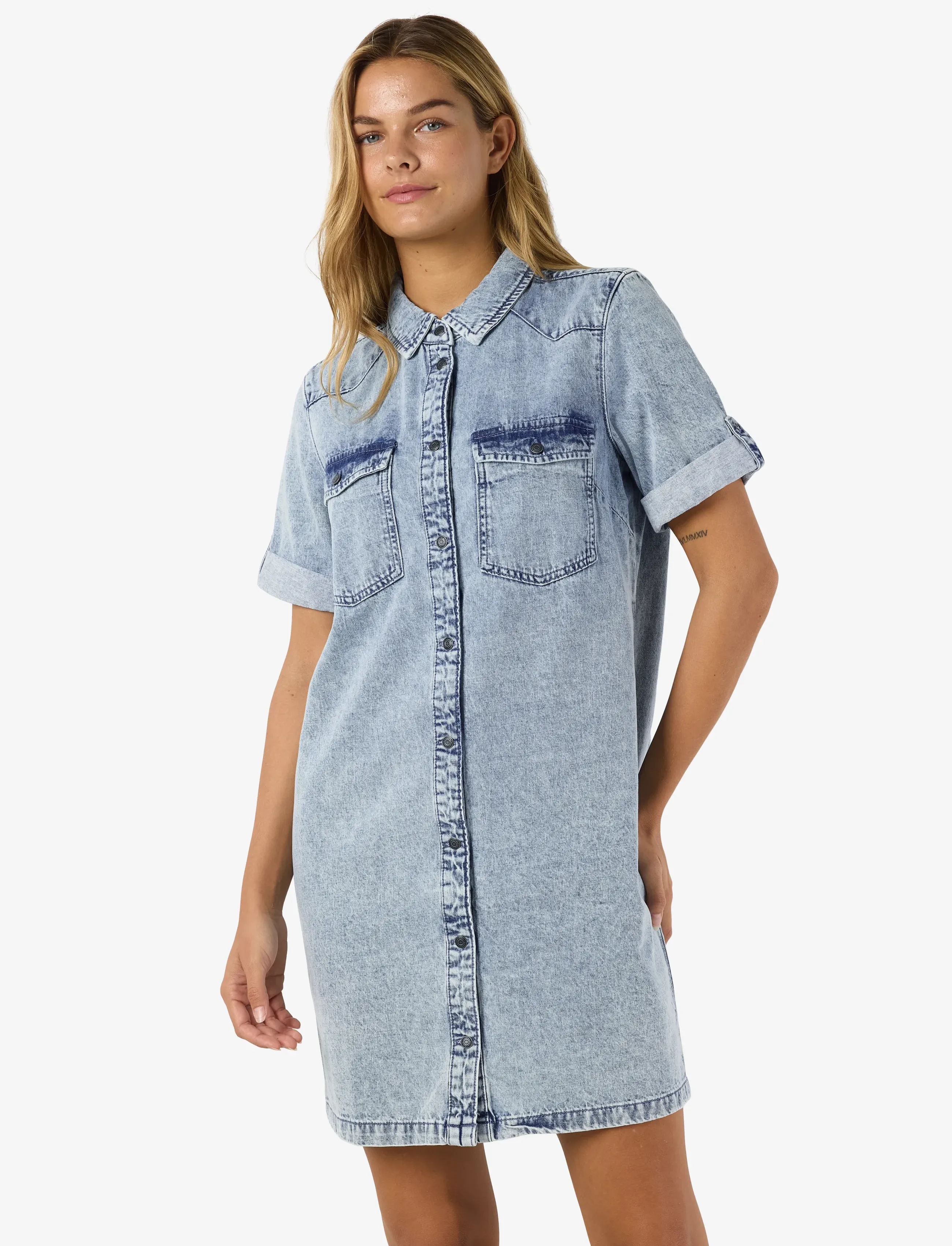 NOISY MAY Nmnew Signe S/S Denim Dress Vi003Lb Noos skjortklänningar dam – bild 6