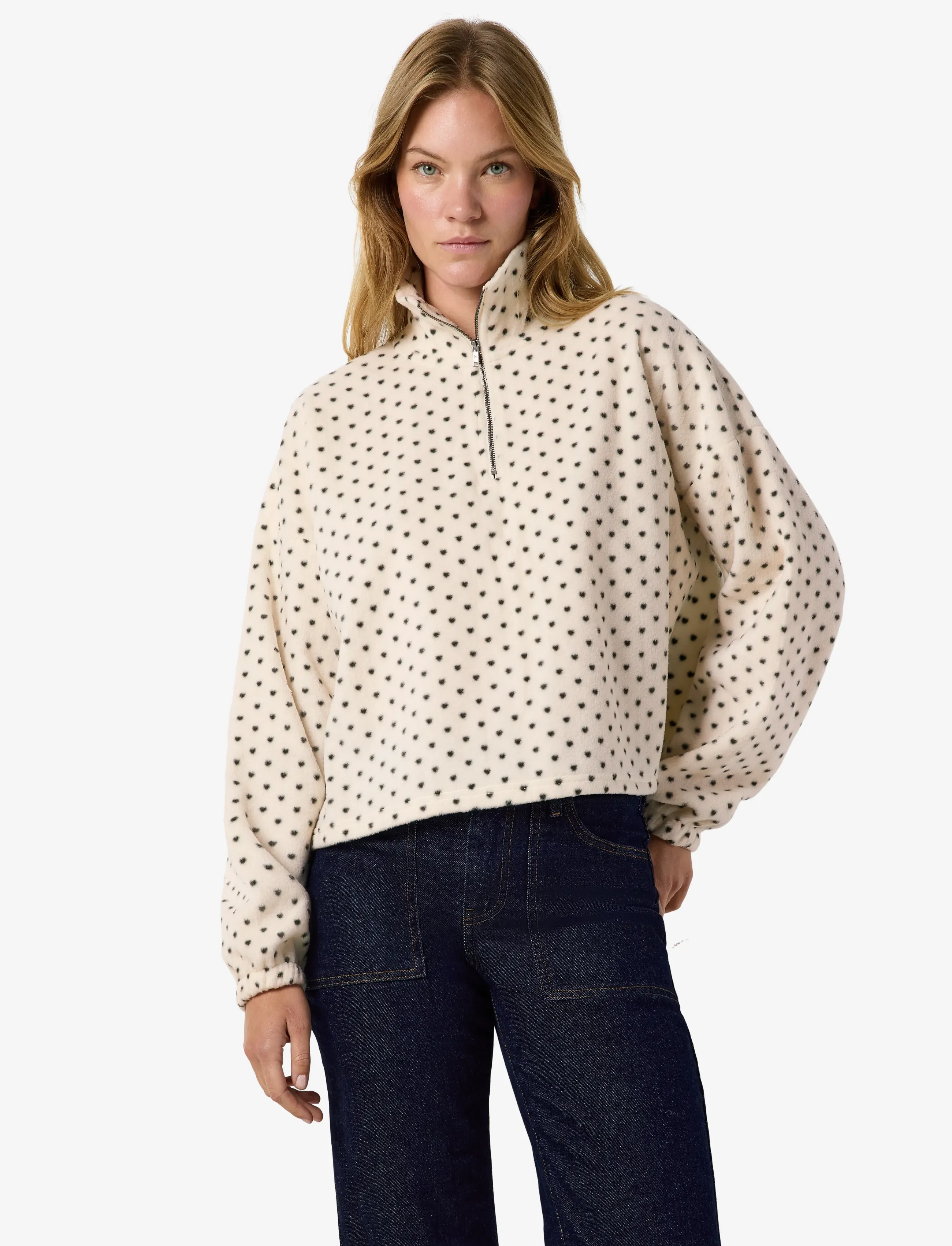 NOISY MAY - NMFLECI L/S ZIPPER BLOUSE AOP - fleece og mellemlag - birch - 0