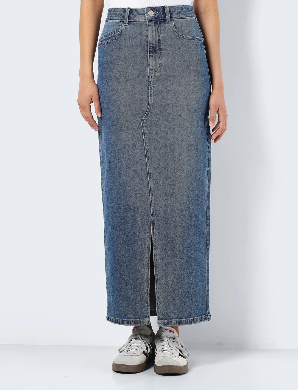 NOISY MAY - NMKATH NW SLIT LONG SKIRT VI477MB NOOS - midi-röcke - medium blue denim - 0