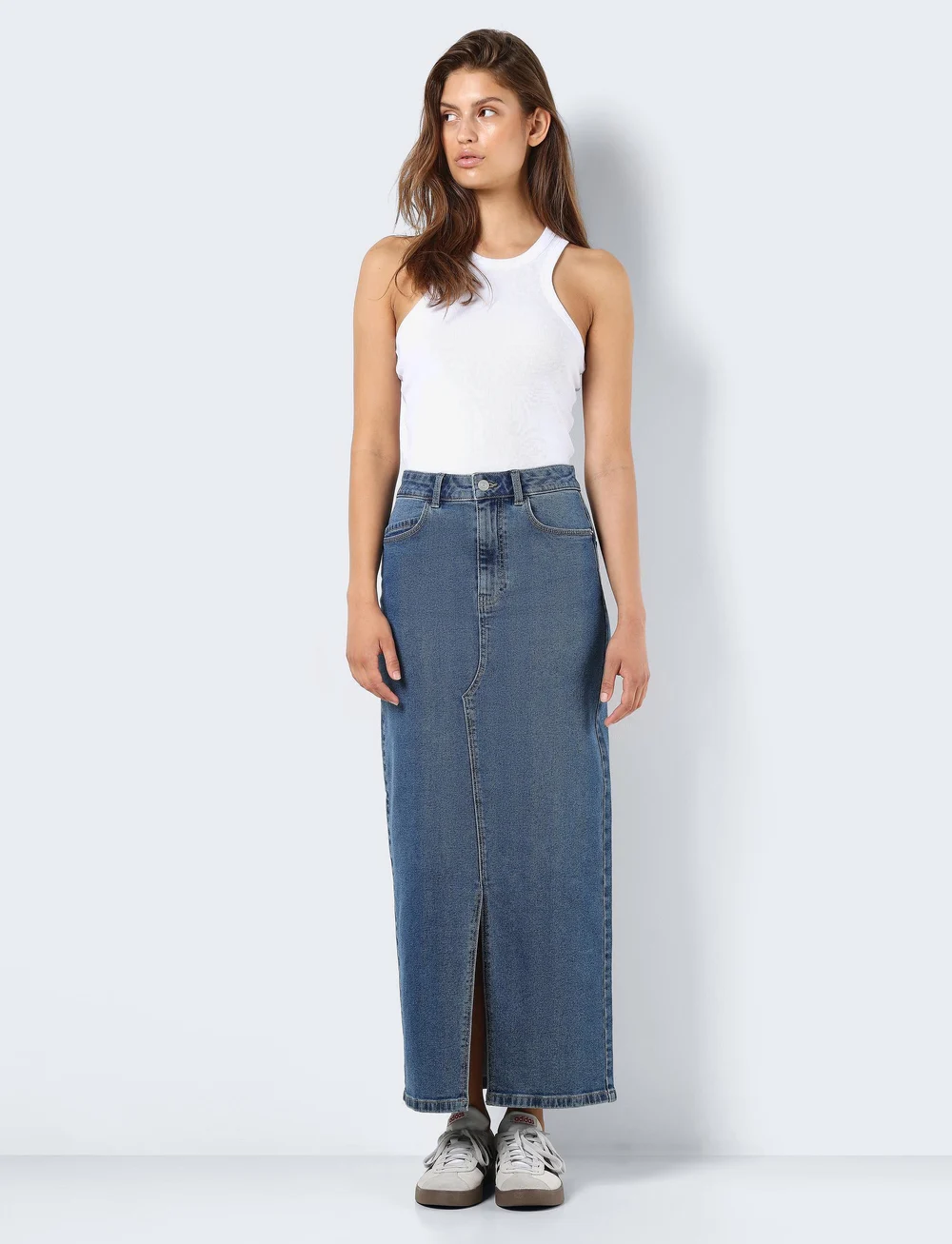 NOISY MAY - NMKATH NW SLIT LONG SKIRT VI477MB NOOS - midi-röcke - medium blue denim - 3