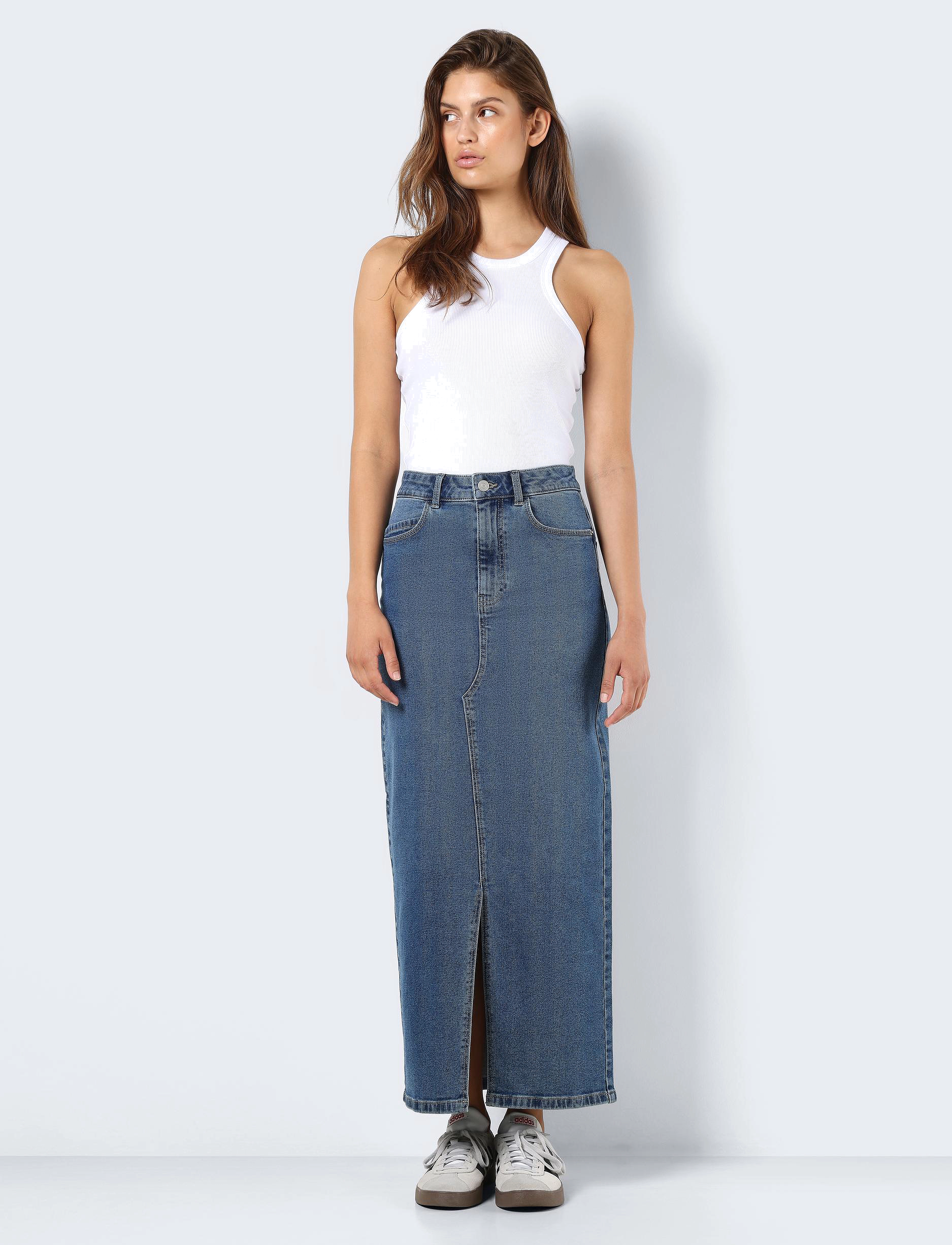 NOISY MAY - NMKATH NW SLIT LONG SKIRT VI477MB NOOS - midi rokken - medium blue denim - 3
