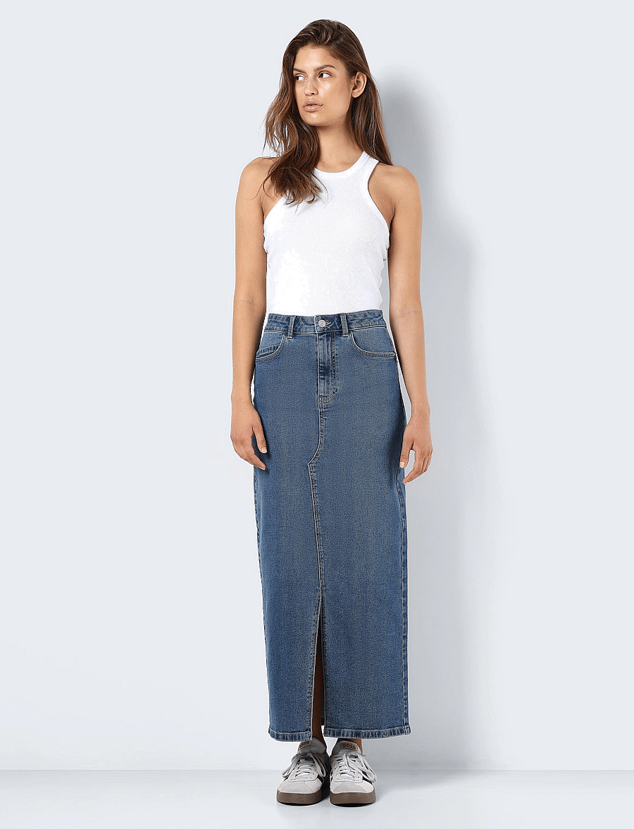 NOISY MAY - NMKATH NW SLIT LONG SKIRT VI477MB NOOS - spódnice do kolan i midi - medium blue denim - 3