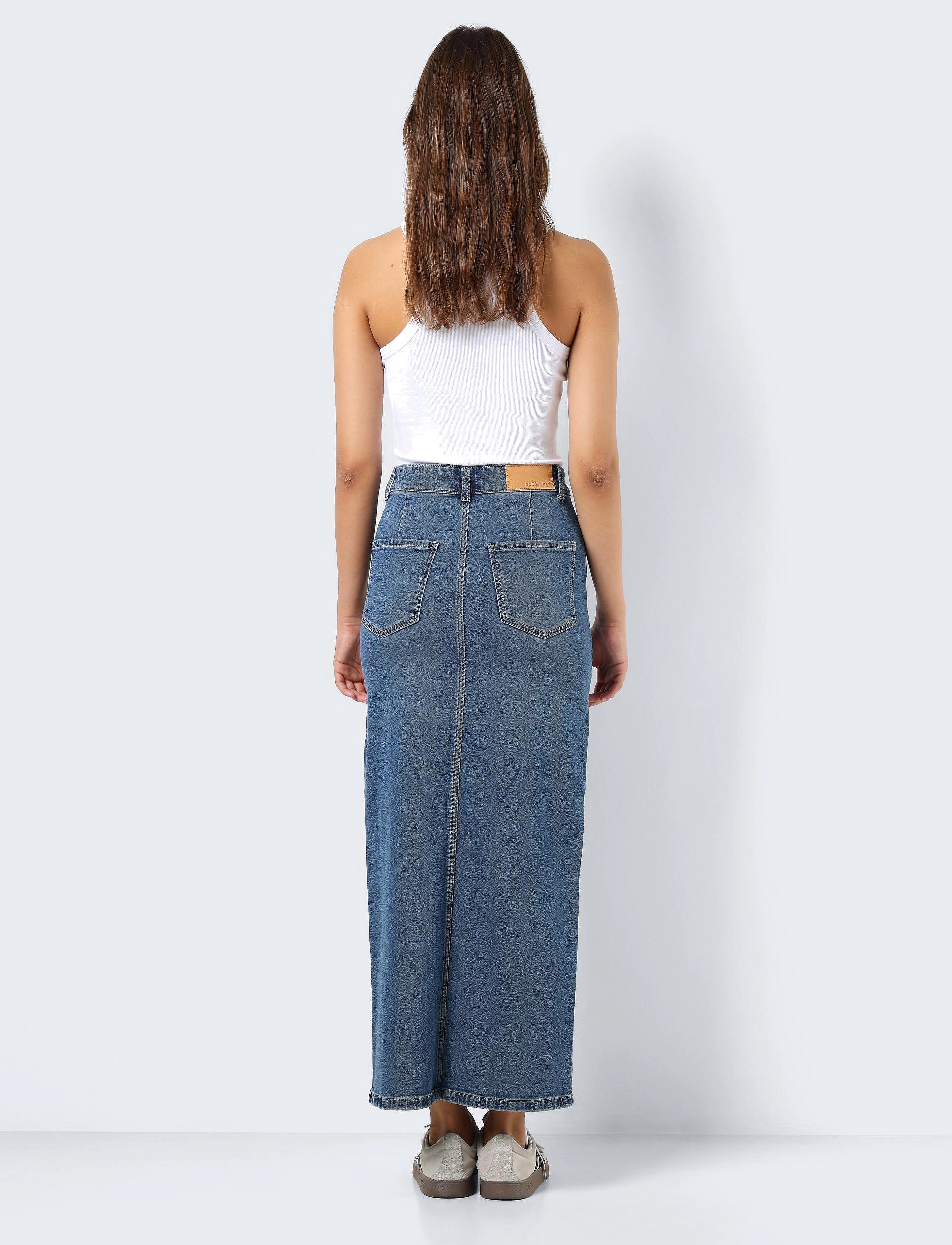 NOISY MAY - NMKATH NW SLIT LONG SKIRT VI477MB NOOS - midi rokken - medium blue denim - 4