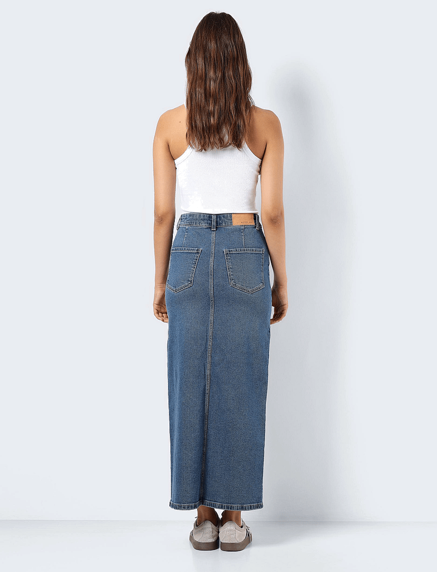 NOISY MAY - NMKATH NW SLIT LONG SKIRT VI477MB NOOS - spódnice do kolan i midi - medium blue denim - 4