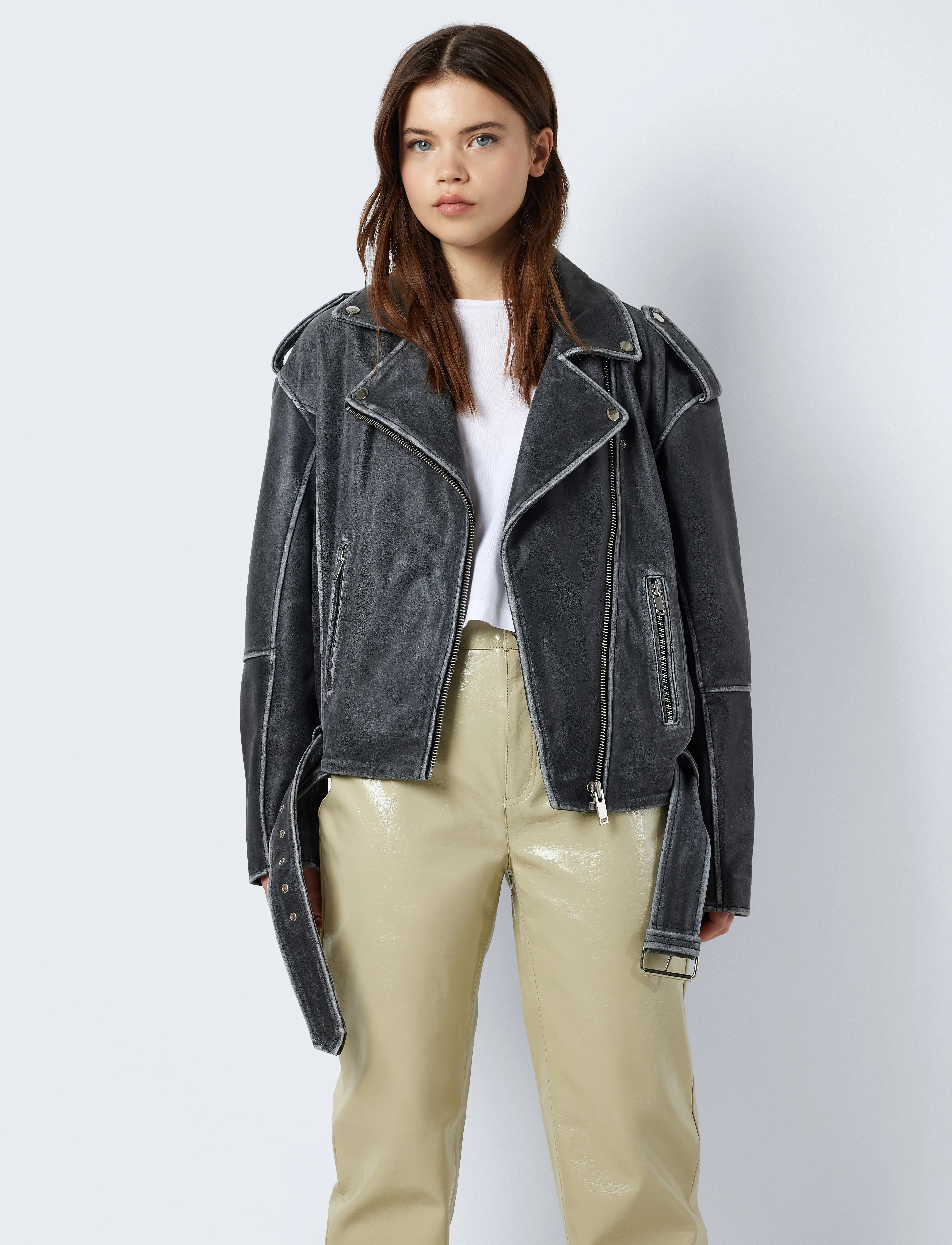 NOISY MAY NMAIKA L/S LEATHER JACKET - Leather jackets - BLACK / black