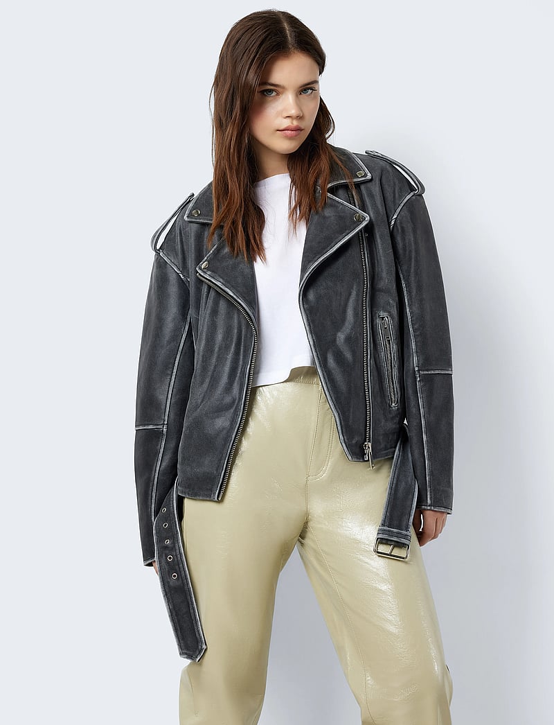 NOISY MAY - NMAIKA L/S LEATHER JACKET - spring jackets - black - 5