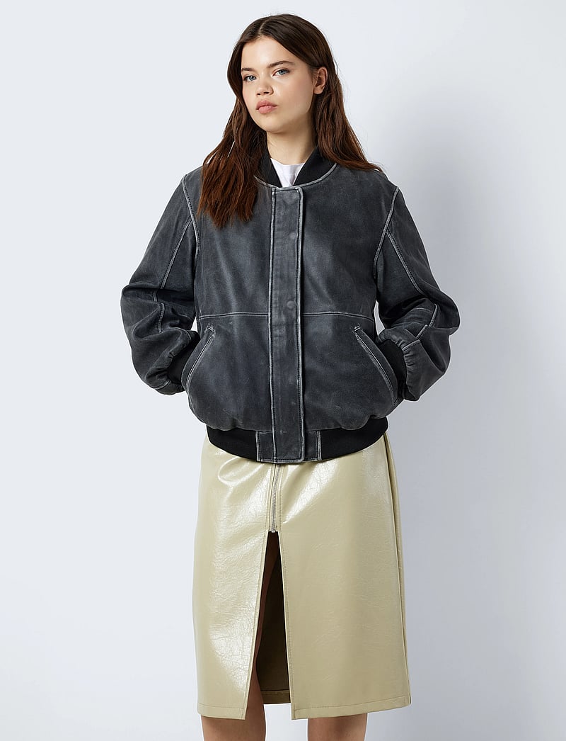 NOISY MAY - NMAIKA L/S LEATHER BOMBER JACKET - frühlingsjacken - black - 0