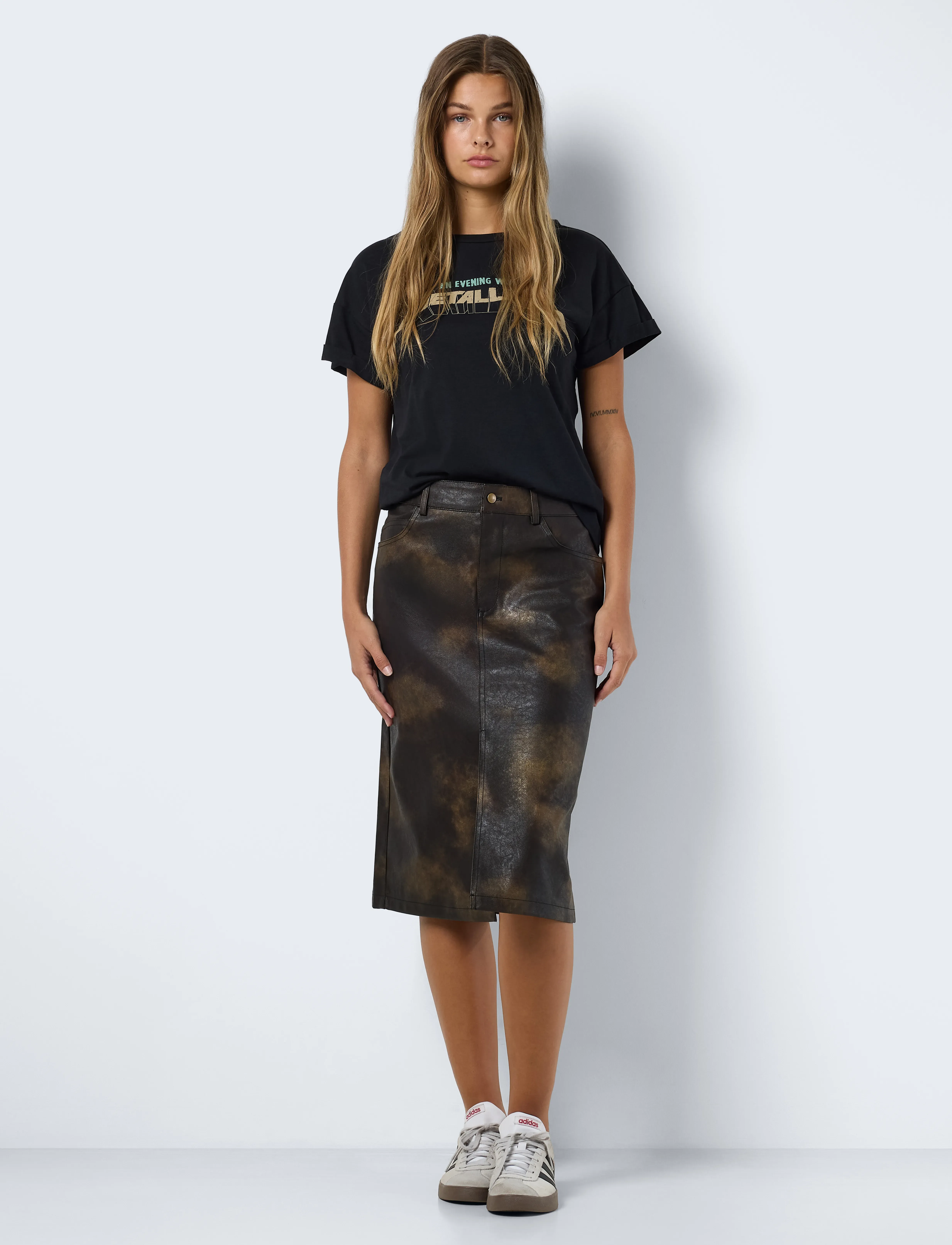NOISY MAY - NMARMY PU NW FRONT SLIT MIDI SKIRT WVN - laveste priser - kalamata - 3