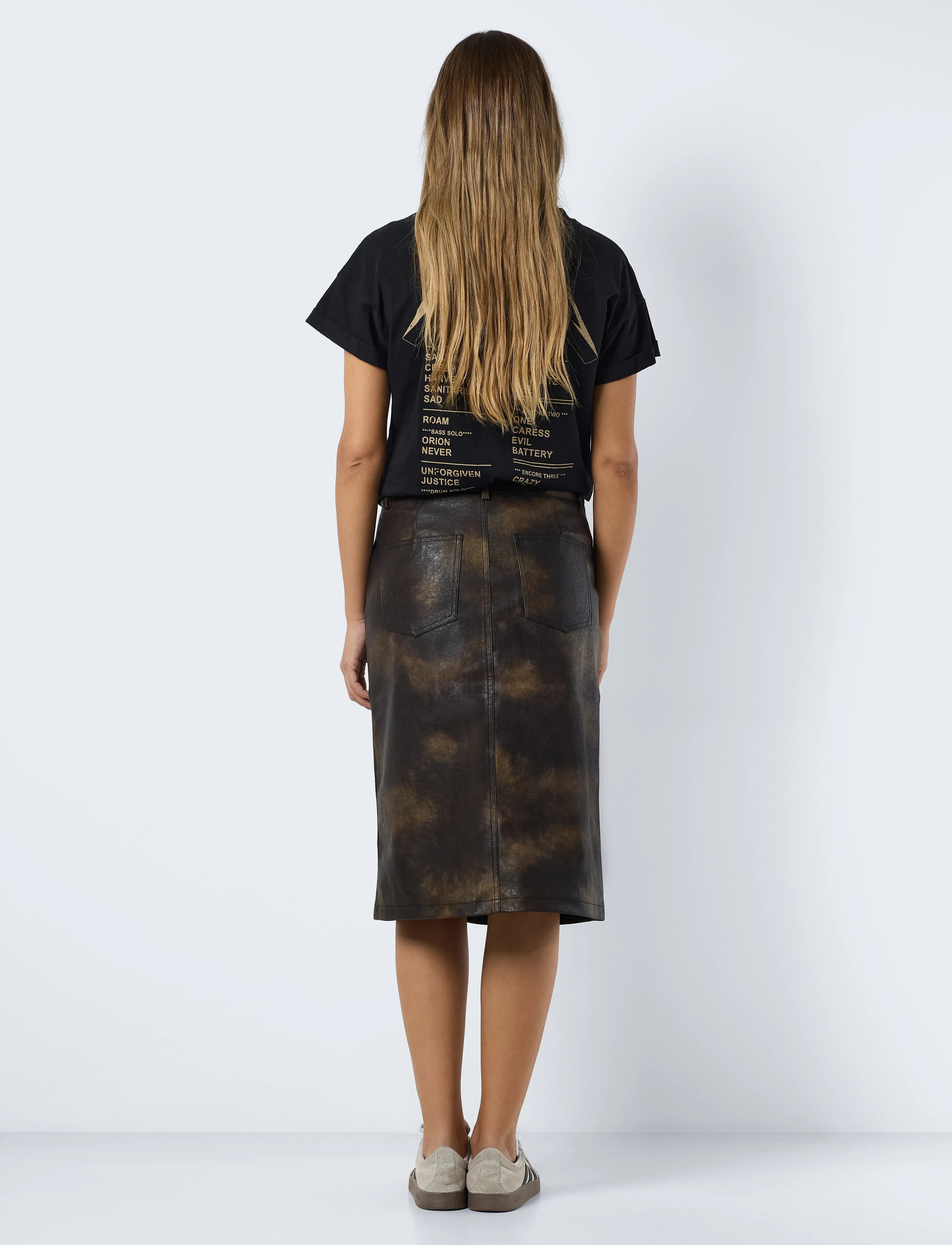 NOISY MAY - NMARMY PU NW FRONT SLIT MIDI SKIRT WVN - laveste priser - kalamata - 4