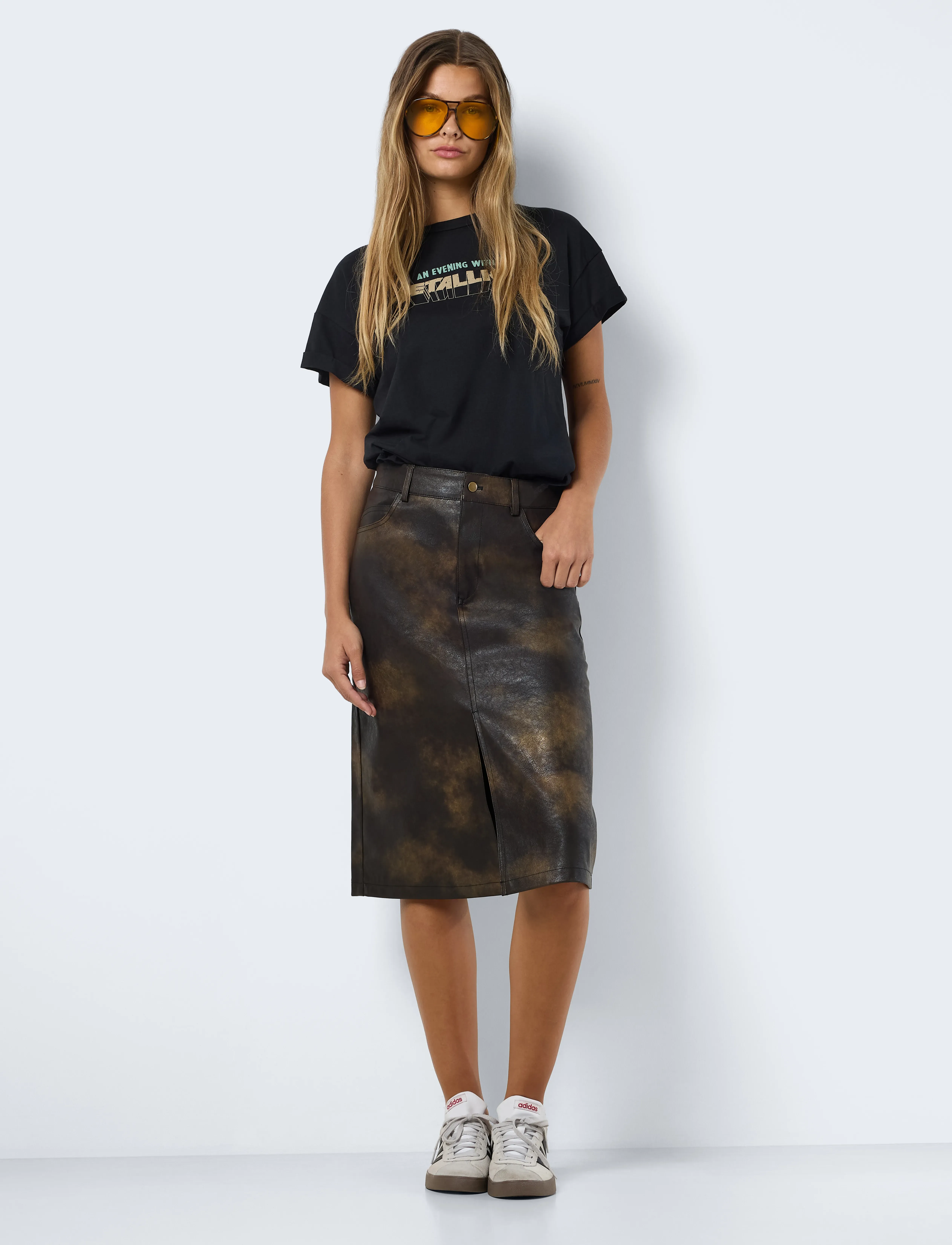 NOISY MAY - NMARMY PU NW FRONT SLIT MIDI SKIRT WVN - laveste priser - kalamata - 5