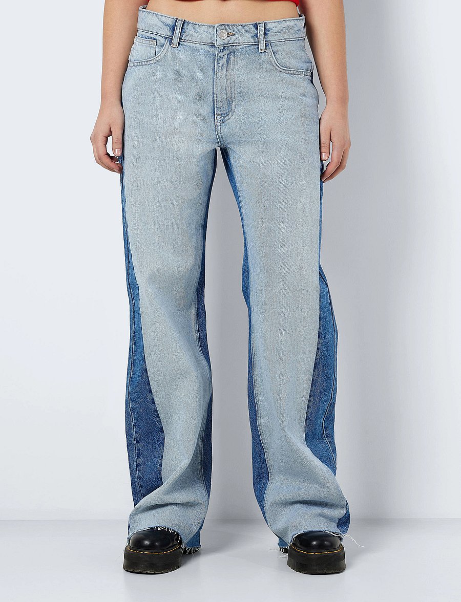 NOISY MAY - NMRINNA NW WIDE JEANS COLORBLOCK - platūs džinsai - medium blue denim - 0