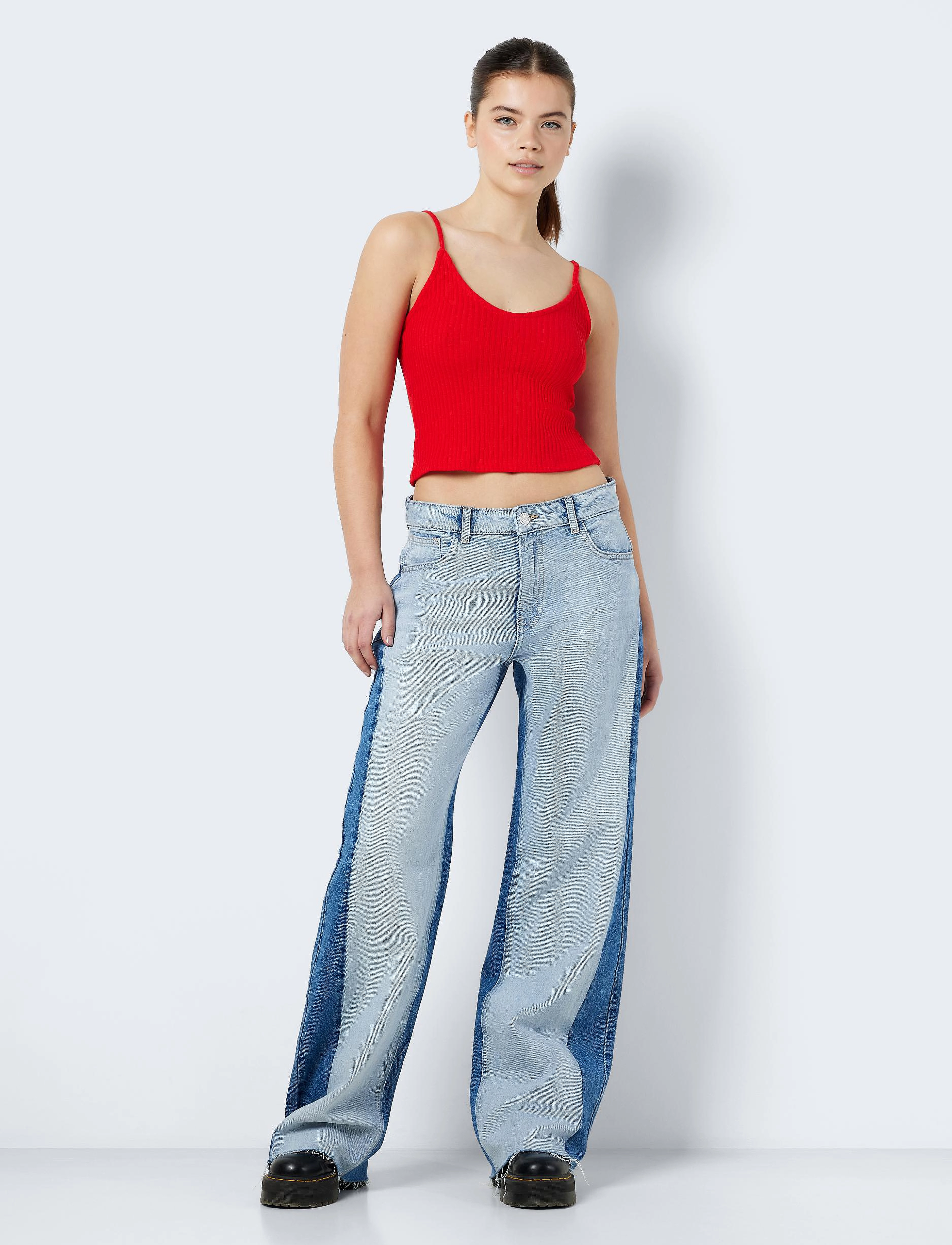 NOISY MAY - NMRINNA NW WIDE JEANS COLORBLOCK - brede jeans - medium blue denim - 4