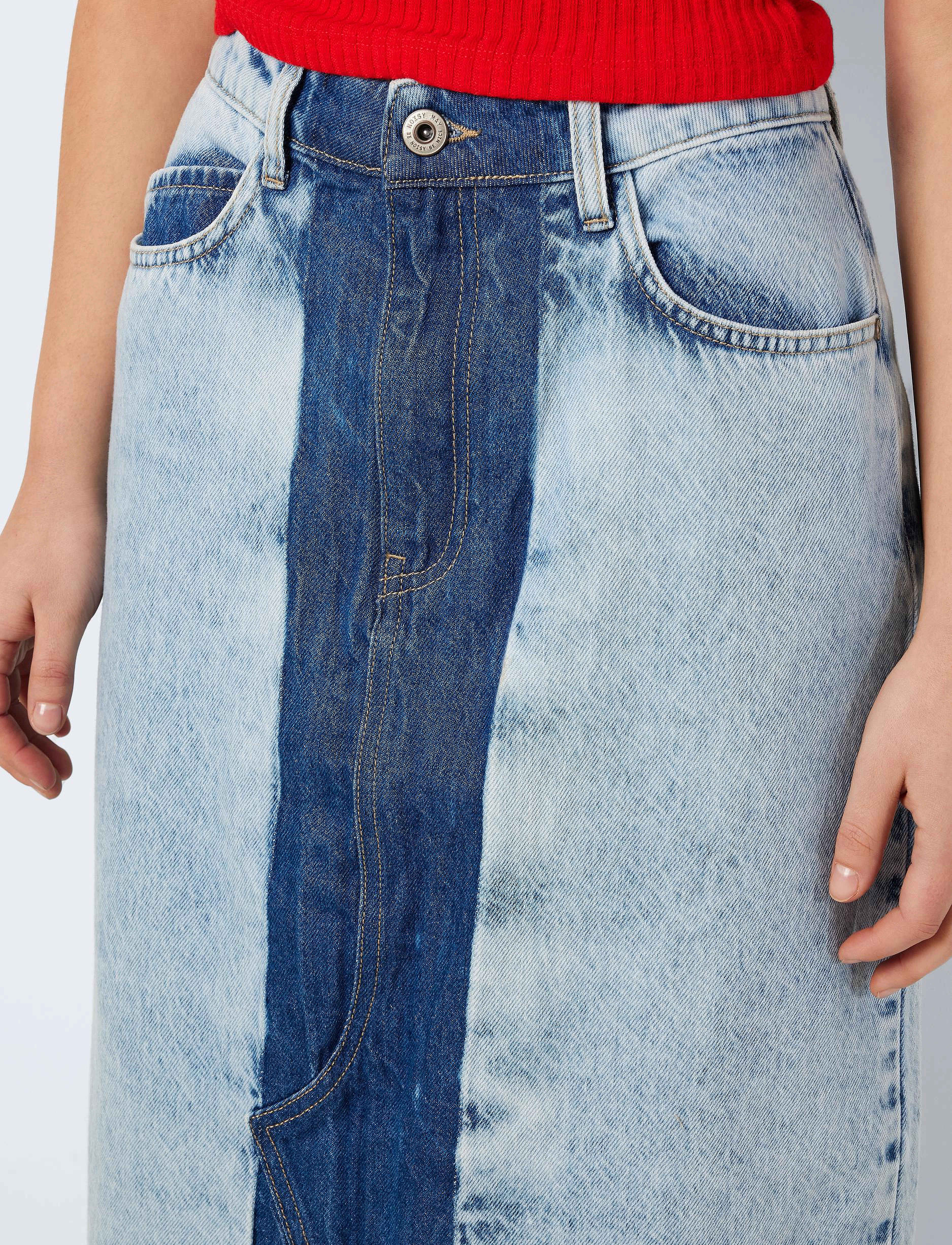 NOISY MAY - NMRINNA NW SLIT LONG SKIRT COLORBLOCK - maxi nederdele - medium blue denim - 5