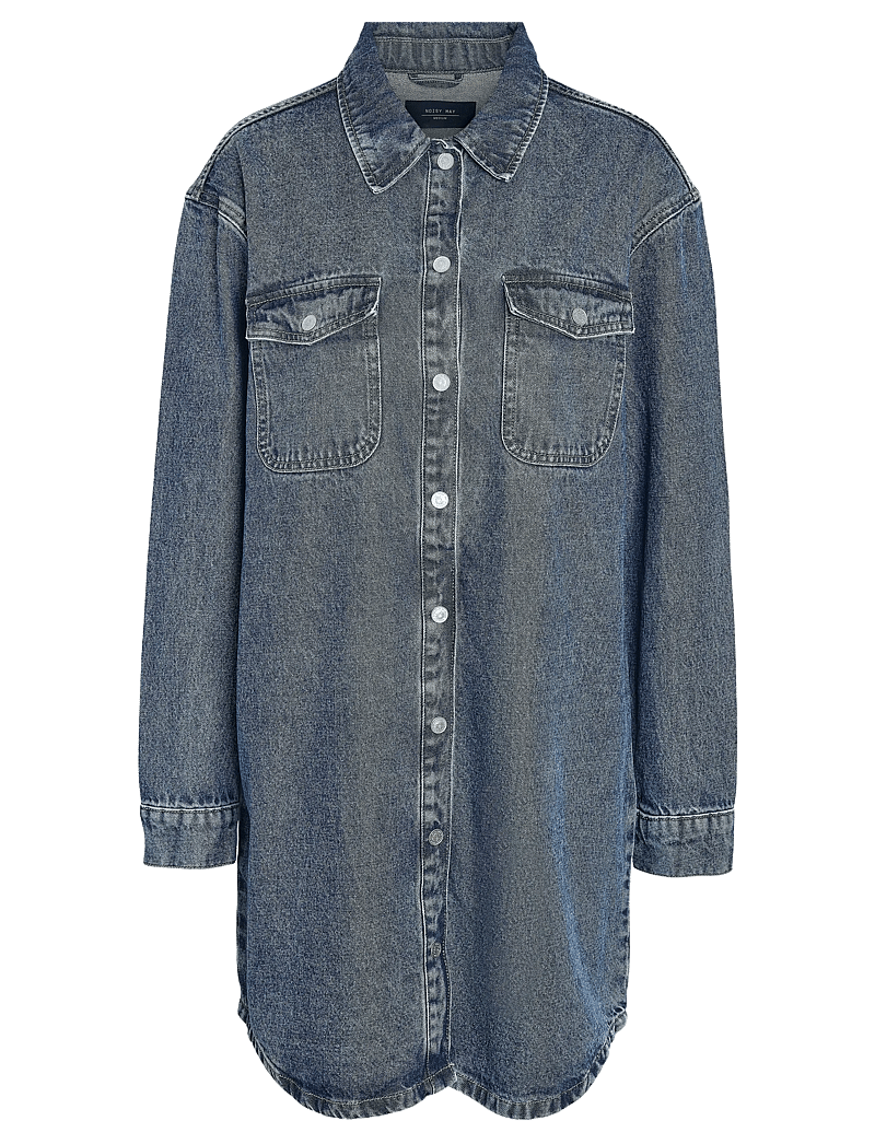 NOISY MAY - NMALVA L/S DENIM DRESS AZ351MB FWD NOOS - skjortekjoler - medium blue denim - 1