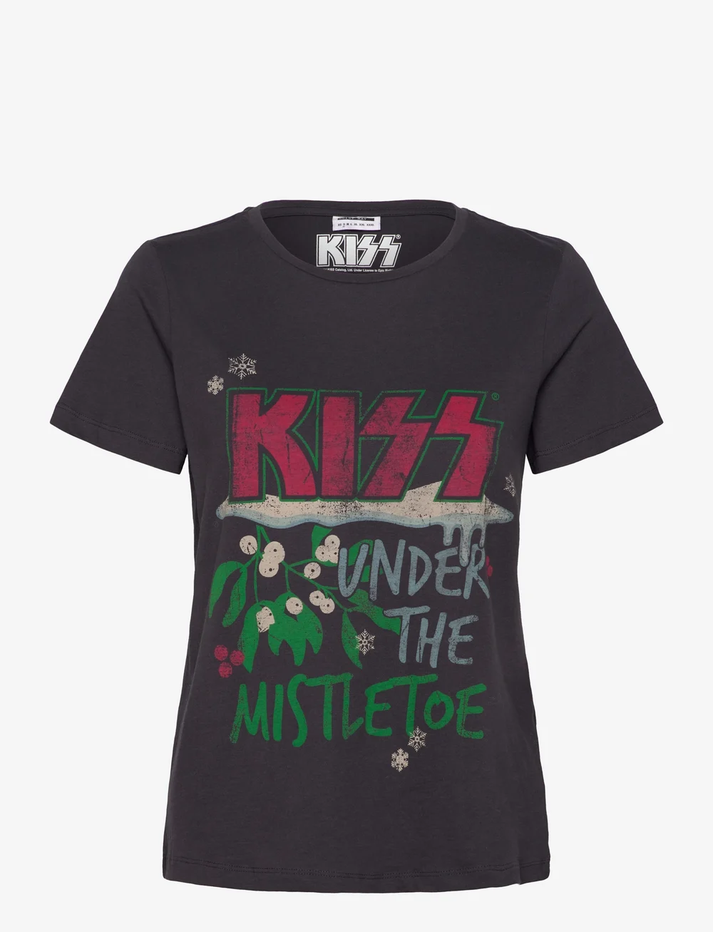 NOISY MAY - NMNATE KISS CHRISTMAS T-SHIRT JRS FWD - t-shirts - obsidian - 0
