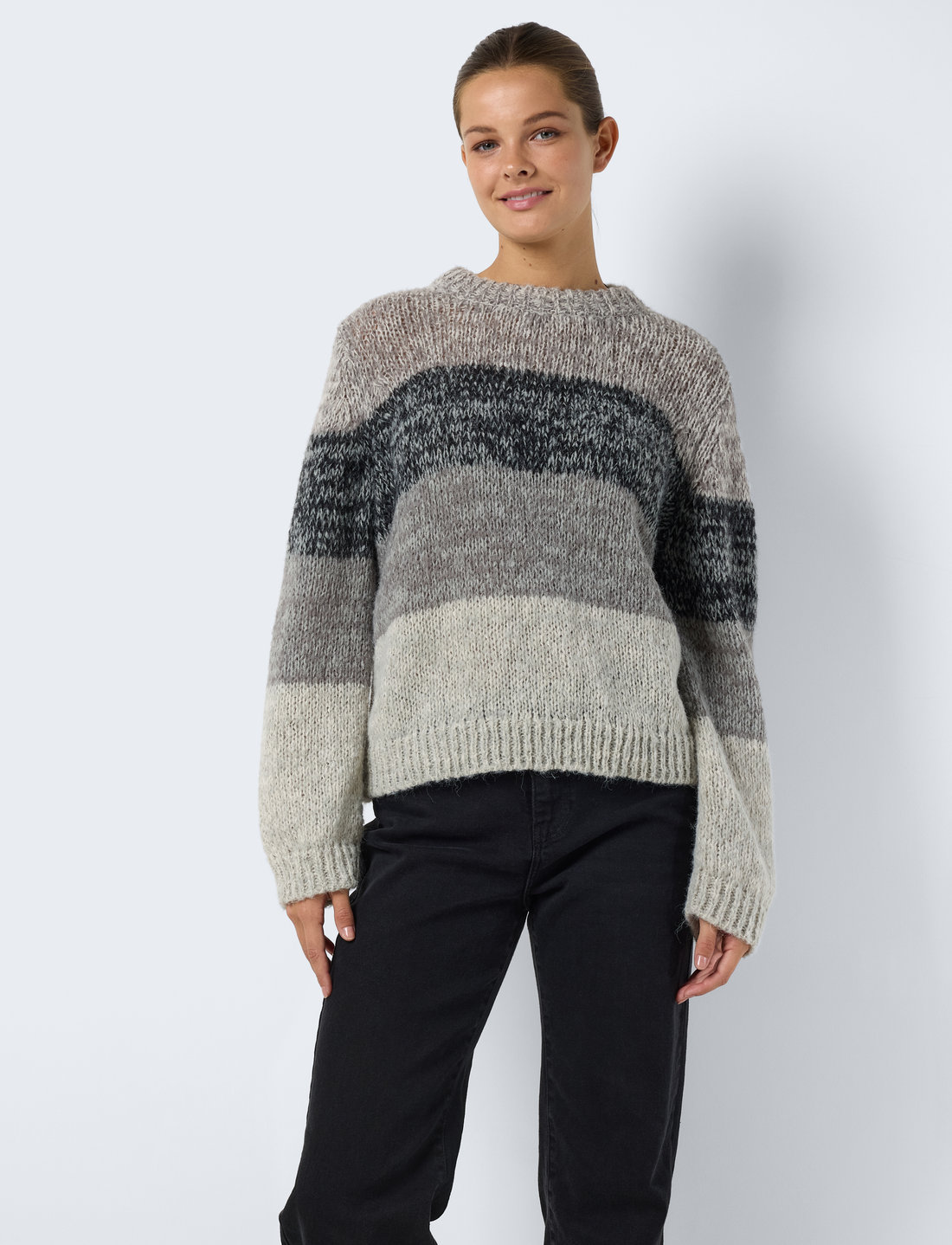 NOISY MAY - NMNANNA L/S O-NECK KNIT FWD - stickade tröjor - ghost gray - 0