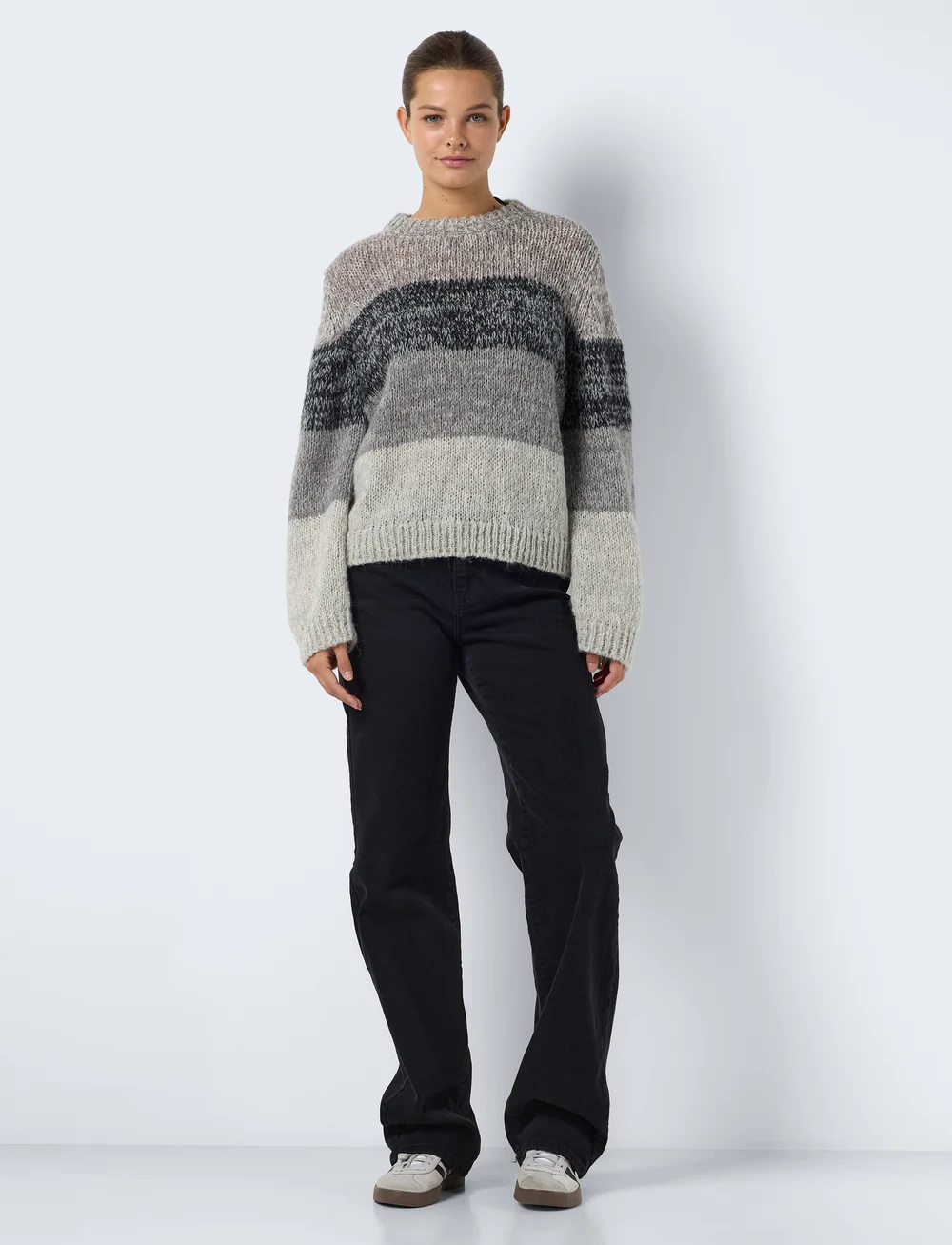 NOISY MAY - NMNANNA L/S O-NECK KNIT FWD - stickade tröjor - ghost gray - 2