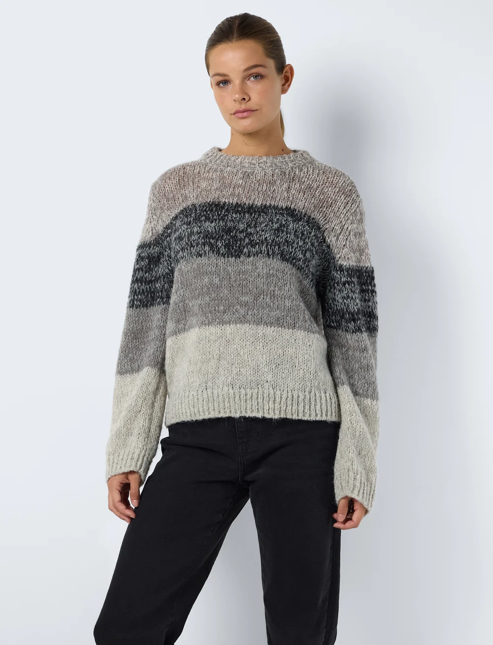 NOISY MAY - NMNANNA L/S O-NECK KNIT FWD - stickade tröjor - ghost gray - 3