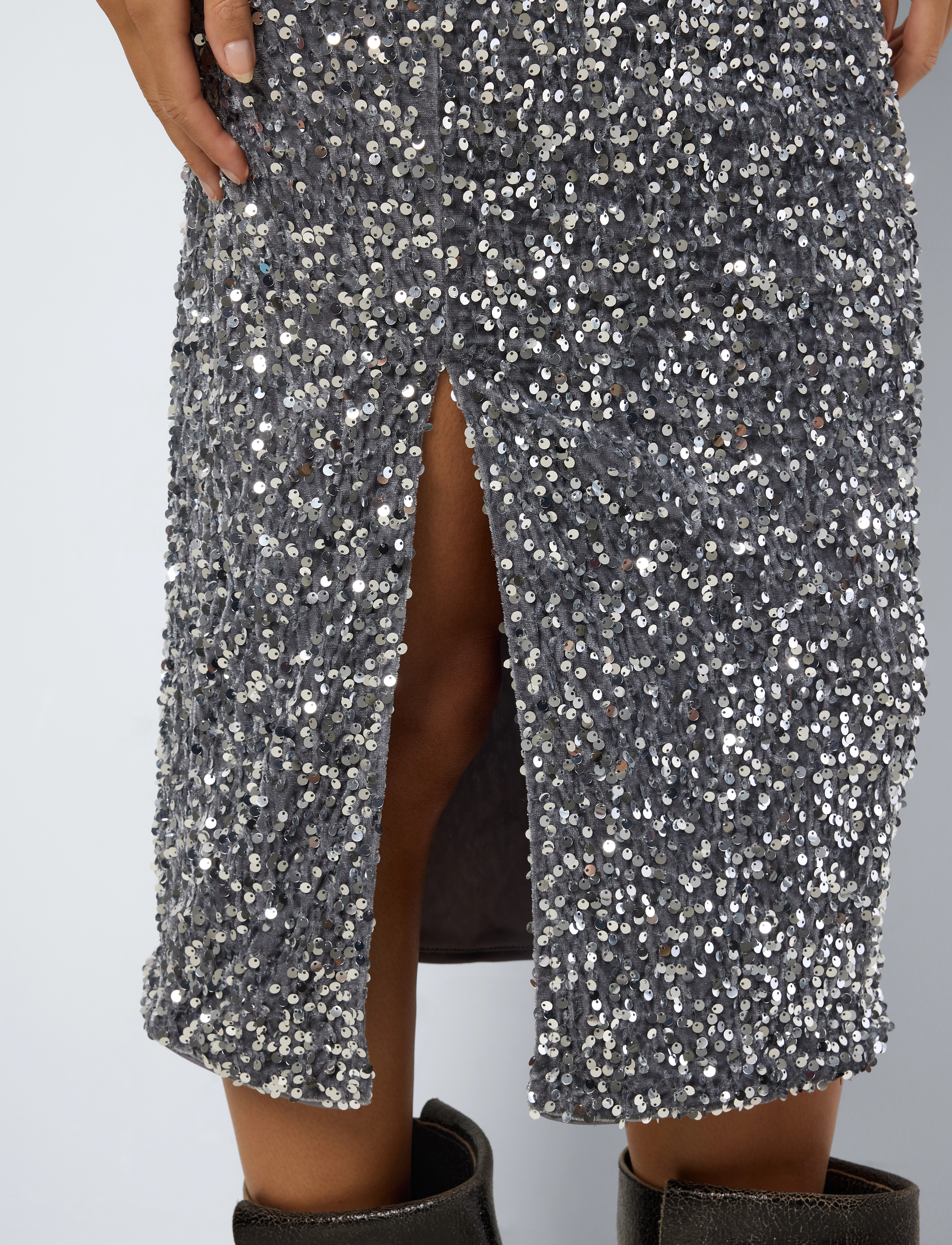 NOISY MAY - NMMIA NW MIDI SEQUIN SKIRT WVN - silver - 2