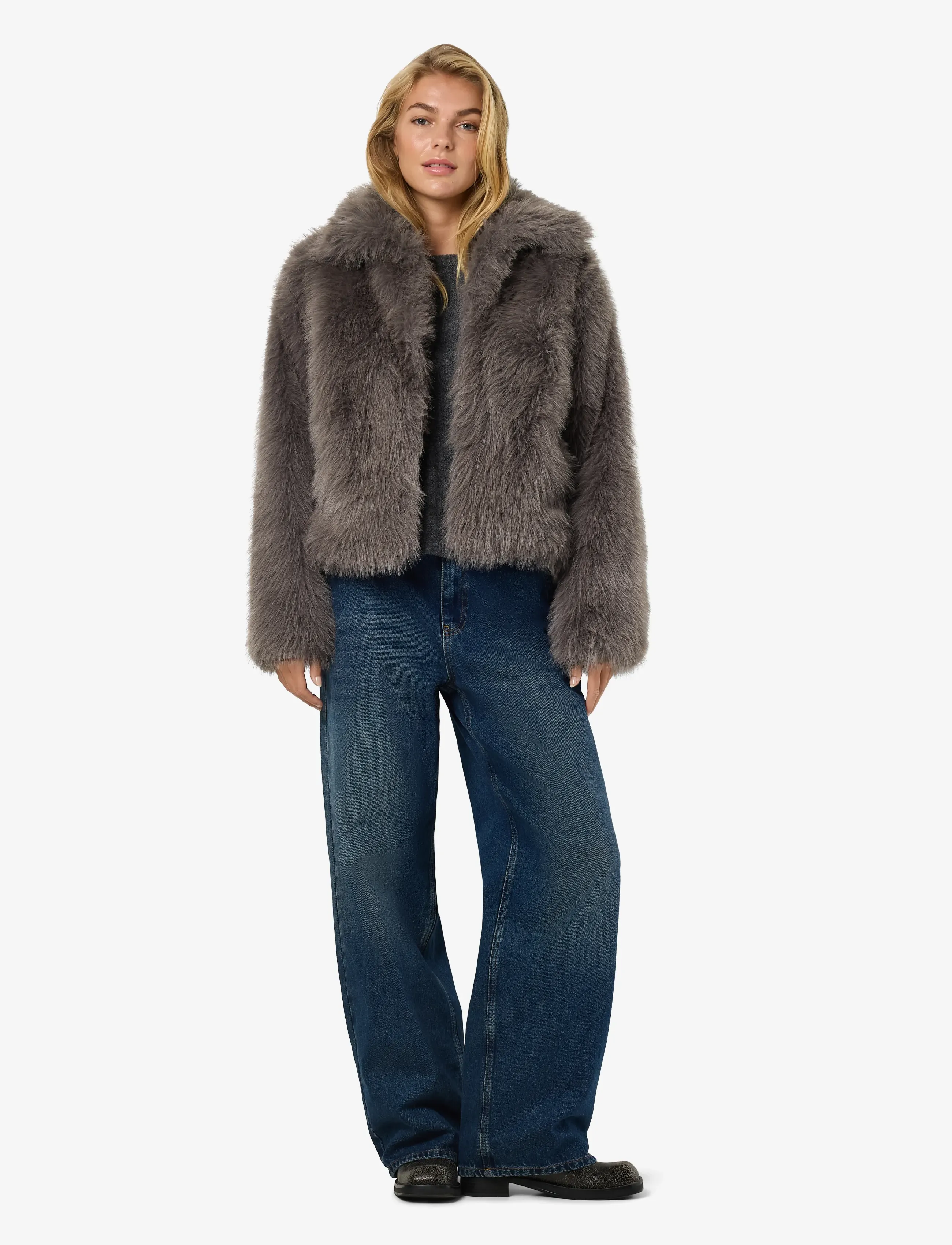 NOISY MAY - NMEVIE L/S FUR JACKET NOOS - charcoal gray - 3